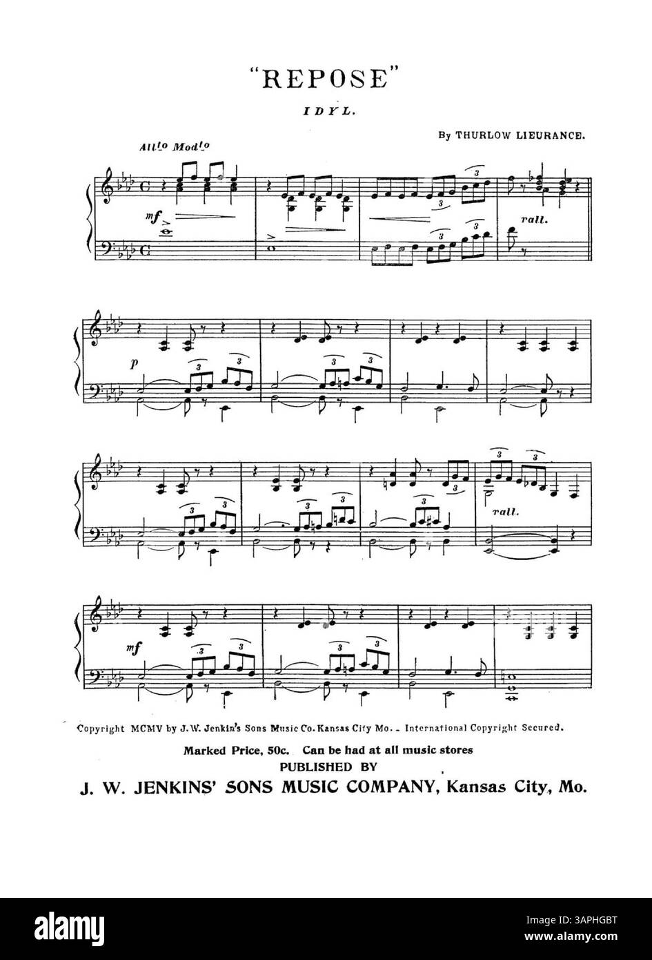Das Cover von Misty Moonbeam, komponiert von Mamie Williams, auch bekannt für Pig Knöchel Rag. Das Innere enthält einen ganzseitigen Auszug aus „Supplication“ von Martin Davids und „Repose“ von Thurlow Lieurance. Die Rückseite enthält Werbung für Lieder wie „If That Place Called Heaven Was Mine“ und „Indian Summer“. Stockfoto