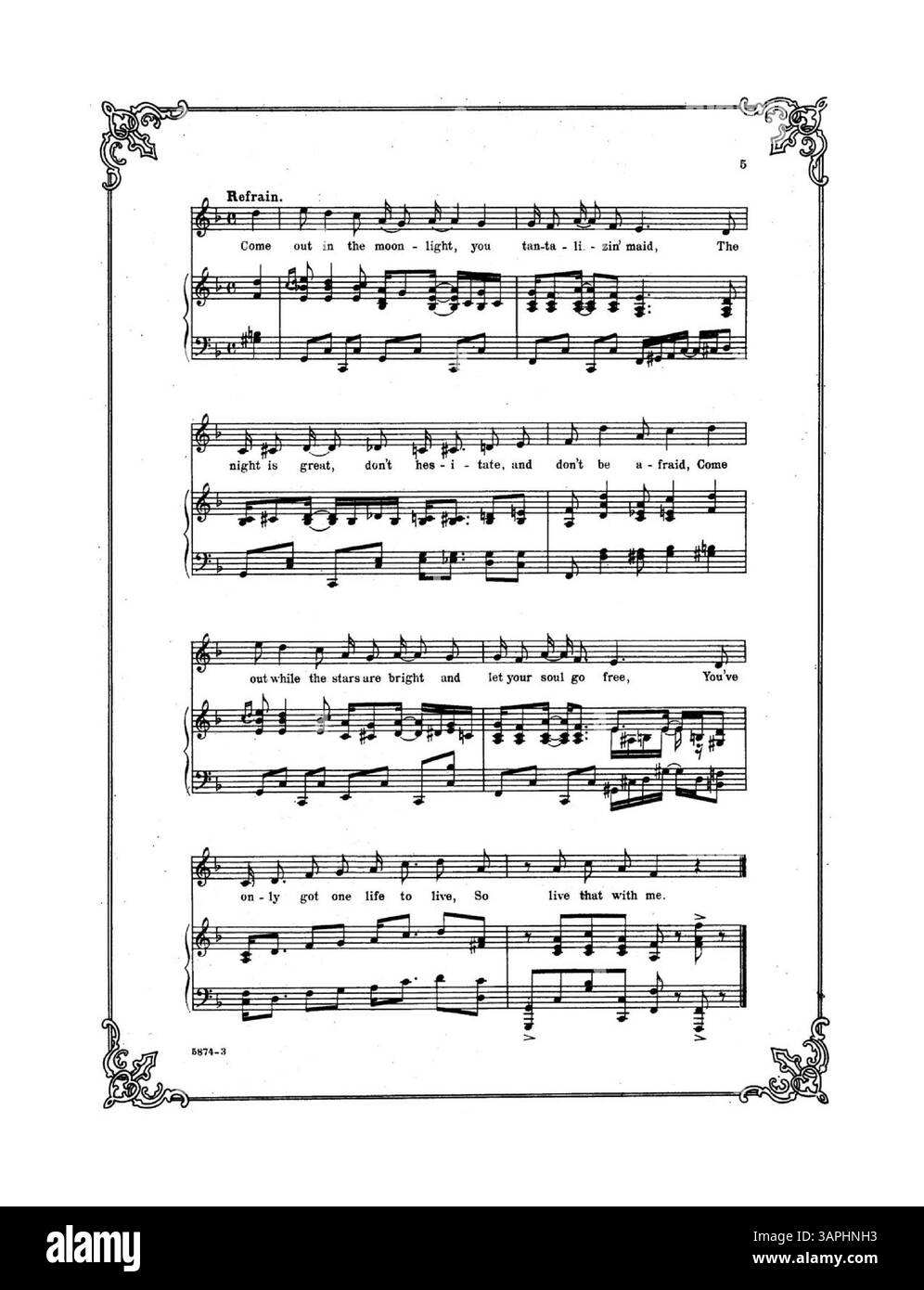 Come Out in the Moonlight ist ein Lied mit Texten und Musik von Cecilia Loftus. Die Deckung schreibt den Lancers unter der Leitung von Mr. Henry Miller zu. Es ist unter den neuen Liedern von Miss Cecilia Loftus gelistet. Kennzeichen Nr. 5874. Auf der Innenseite der Rückseite befindet sich eine Werbeanzeige für „Noah's Ark“ von Clare Kummer, während auf der Rückseite zwei Balladen von Reginald de Koven geworben werden: „Gib mir dein Herz, Liebe“ und „der Garten der Träume“. Stockfoto
