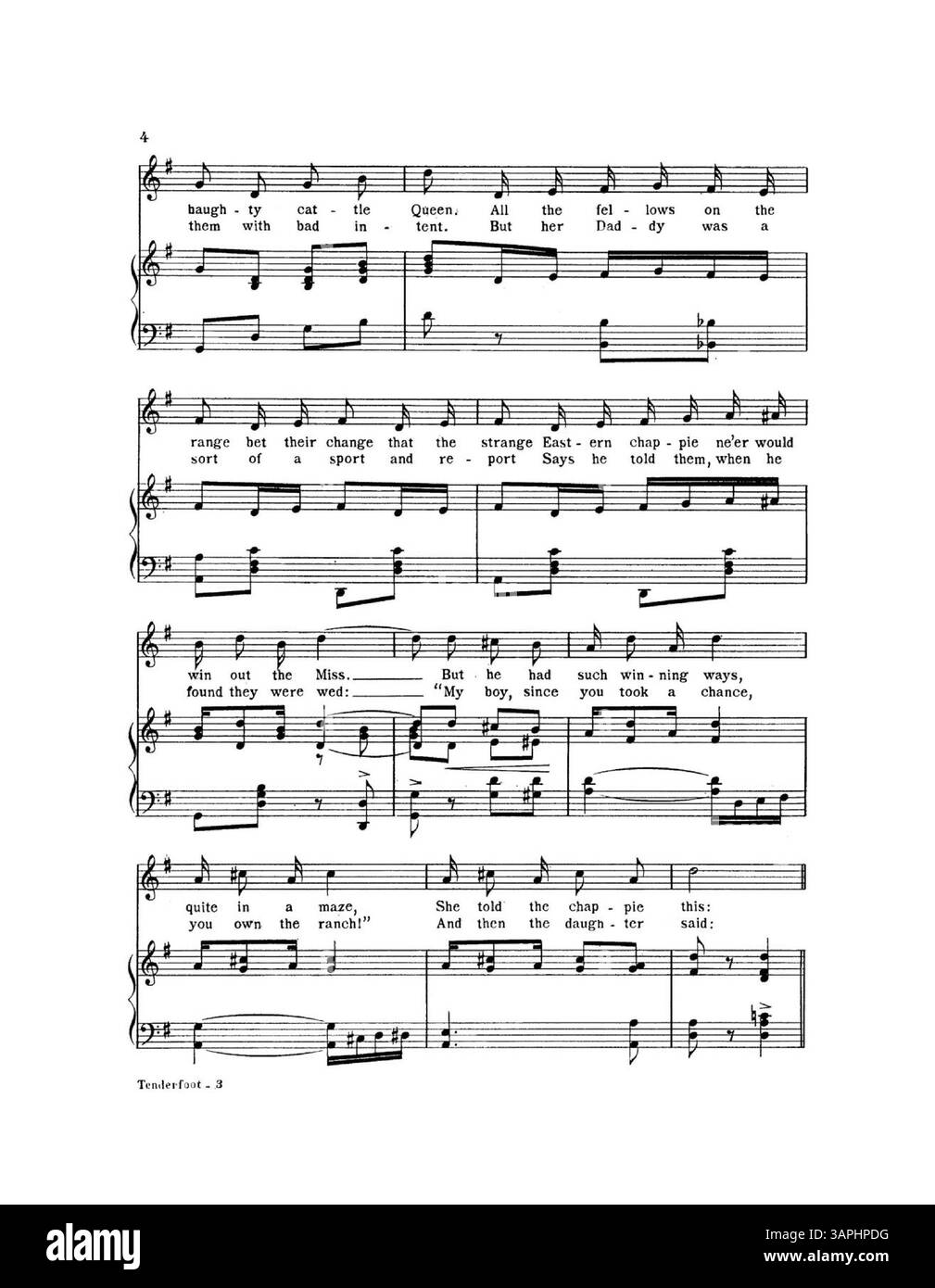 Die zweite Seite enthält eine ganzseitige Werbung für Jerome H. Remick & Co.'s neueste Publikationen, einschließlich eines musikalischen Ausschnitts aus What's the Matter with Father von Williams und Van Alstyne. Die Rückseite zeigt eine weitere Werbung für Remick & Co., mit einem Auszug aus „The Moonlight, the Rose and You“ von Chas E. Baer und Johann C. Schmid. Stockfoto