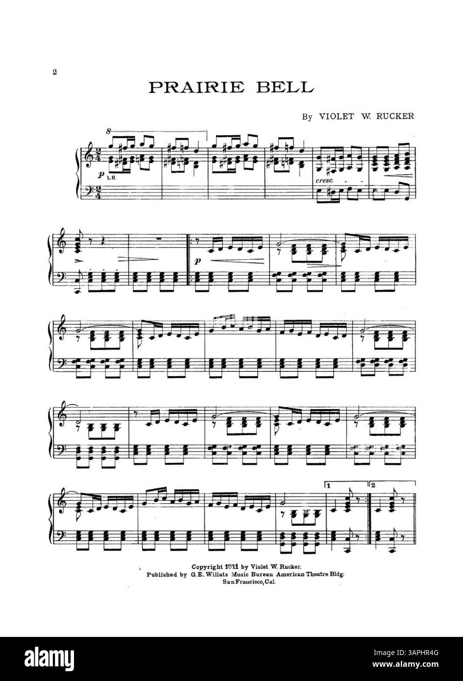 Dieses Notenblatt für „Prairie Bell“ enthält ein Intermezzo und einen ganzseitigen Musikauszug aus „I Could Live in an Aeroplane“ auf der Rückseite von G.E. Willats und A. Macarthur. Stockfoto