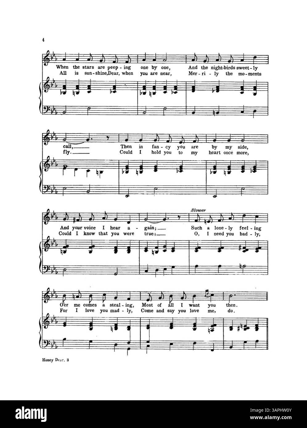 Das Cover enthält den Song Honey Dear von Anita Owen, Komponist von Sweet Bunch of Daisies. Auf der Innenseite der Vorderseite befindet sich eine Anzeige mit einem Auszug aus „Sweetheart Days“ und eine Liste anderer verfügbarer Stücke. Stockfoto