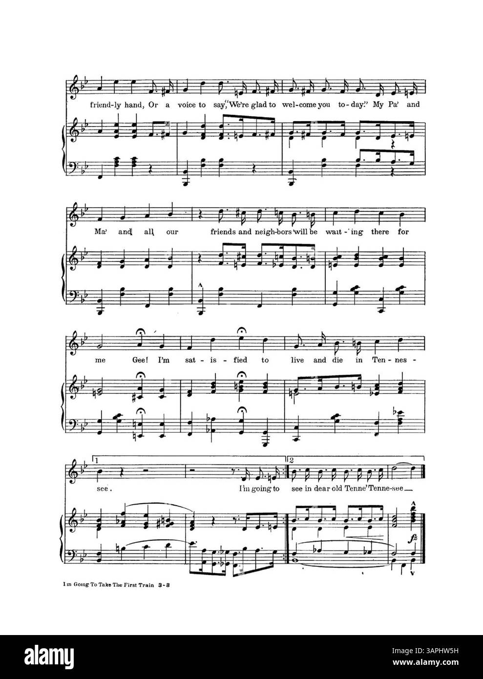 Das Cover von „I’m Going to take the First Train“ enthält einen von will Rossiters „Good-Luck“-Songs, geschrieben von Norma Gray und Jack Googan, der den Stil der populären Musik des frühen 20. Jahrhunderts widerspiegelt. Dieses Lied ist Teil der damaligen musikalischen Landschaft und bietet einen Schnappschuss der amerikanischen Musik der 1920er Jahre Stockfoto