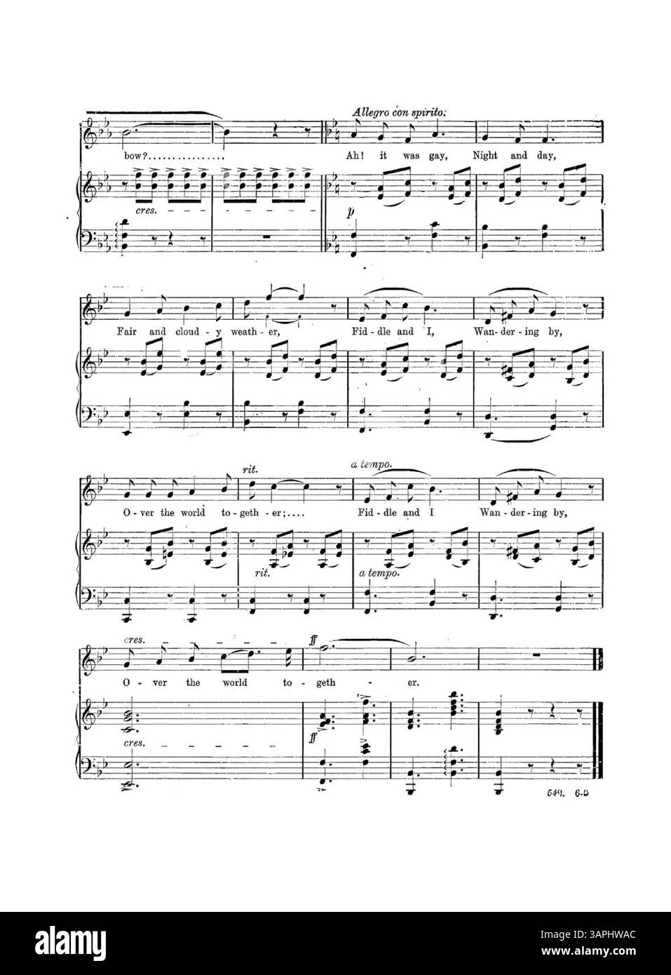 Dieses Notenblatt mit der Nummer 540 enthält einen musikalischen Auszug aus „in the Shadow of the Carolina Hills“ und enthält Violinmusik für „Fiddle and I“ auf der Rückseite. Die Musik ist Teil der amerikanischen Musikkultur des frühen 20. Jahrhunderts. Stockfoto