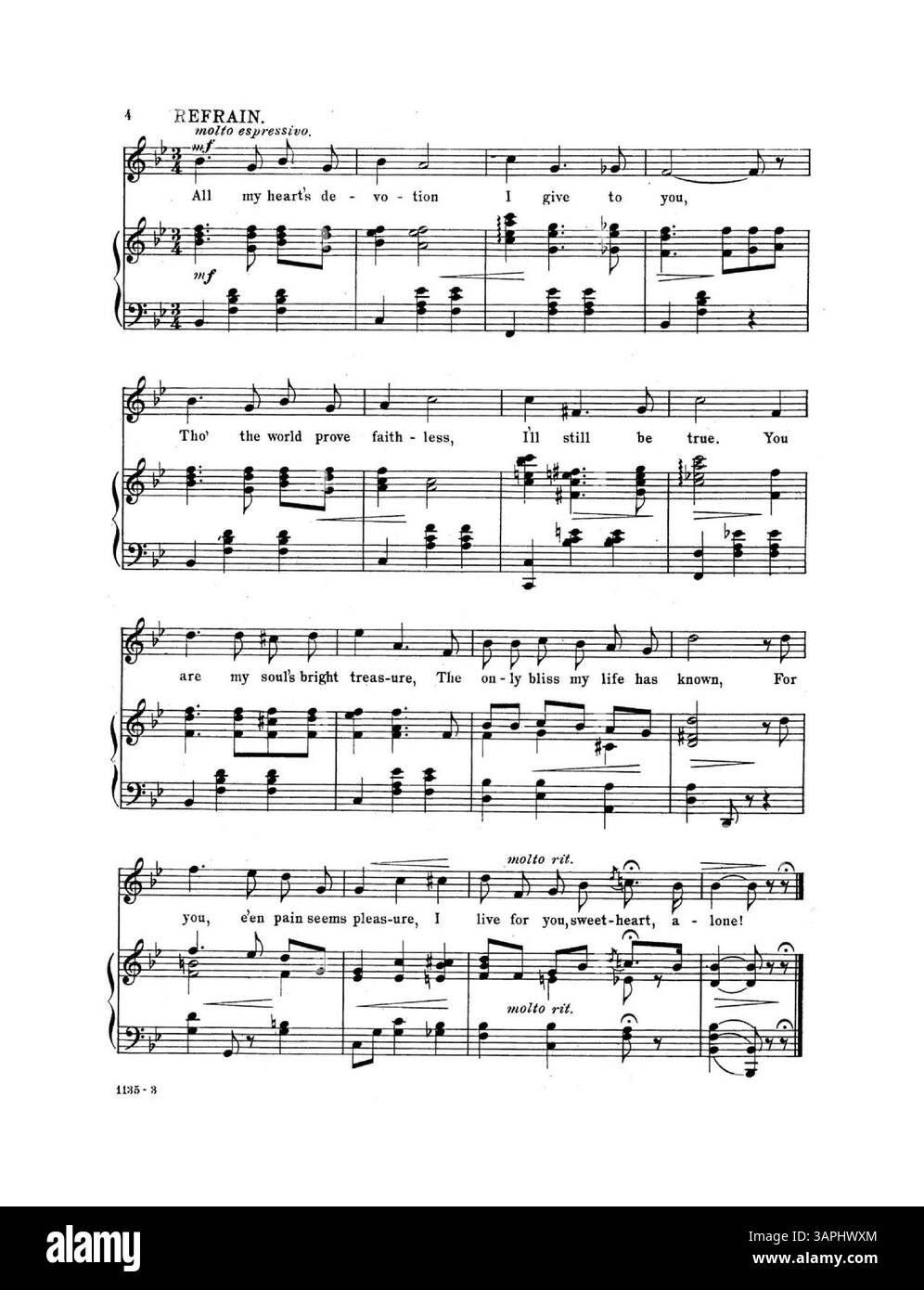 Noten mit dem Titel „I live for You, Sweetheart, Alone“ von Teresa Toube, Teil der Sammlung „Favorite Home Songs“, Verlagsnummer 1135. Stockfoto