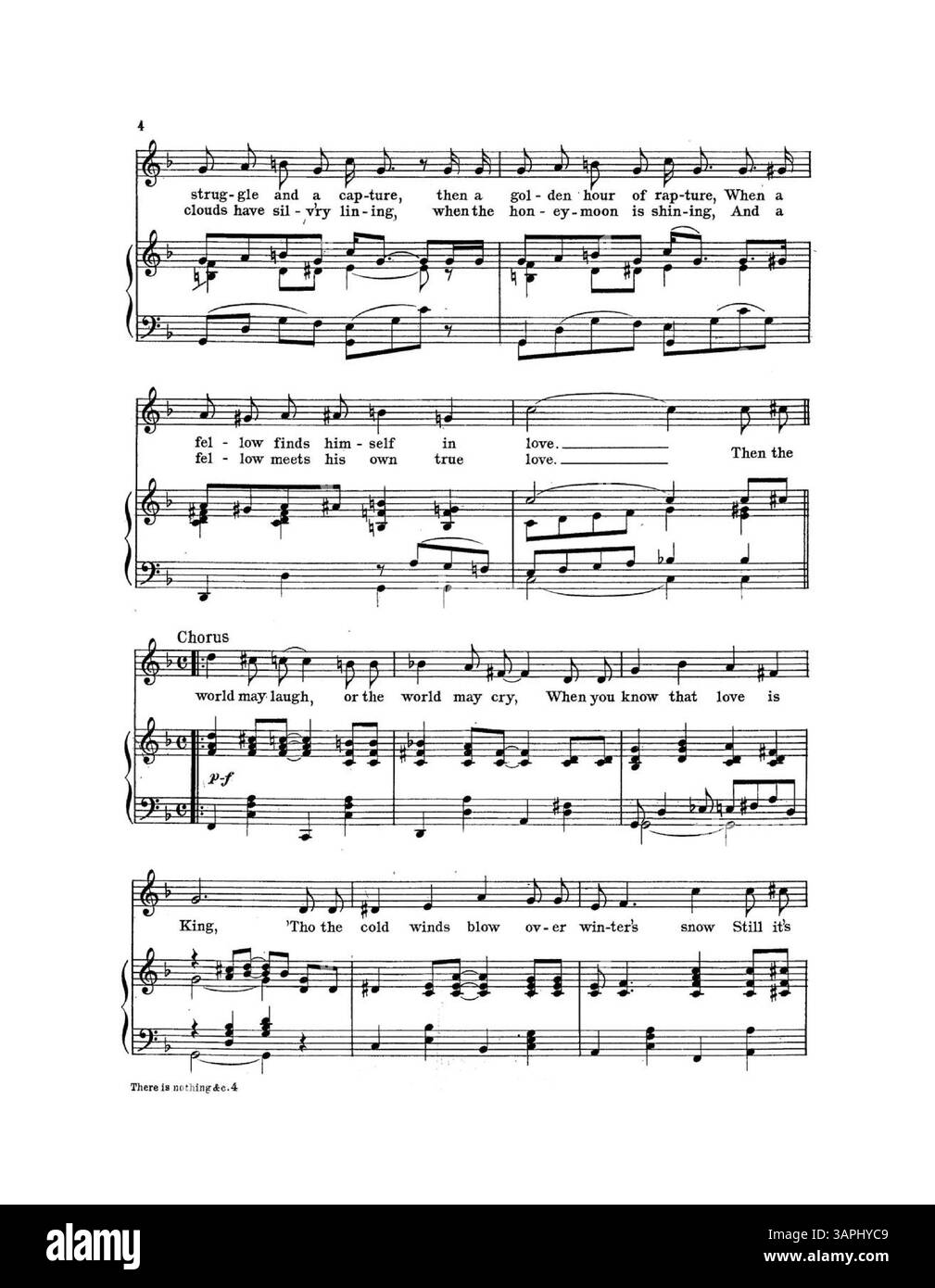 Das Notenblatt enthält „There Is Nothing in the World Like Love“, gesungen von Frank McIntyre in „The Traveling Salesman“. Auf der Rückseite befindet sich eine rote Werbung von Jerome H. Remick & Co. Für ihre „neuesten Publikationen“, mit einem Auszug aus Clare Kummers „The Garden of Dreams“. Stockfoto