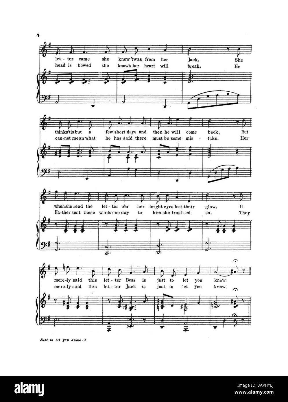 Der Song Just to Let You Know, der von Allan Kenmore mit Musik von Helene Mora geschrieben wurde, wurde ein beliebter Erfolg, als Helene Mora aufgeführt wurde. Auf der Rückseite befindet sich eine Anzeige für populäre Instrumentalkompositionen bekannter Komponisten. Stockfoto