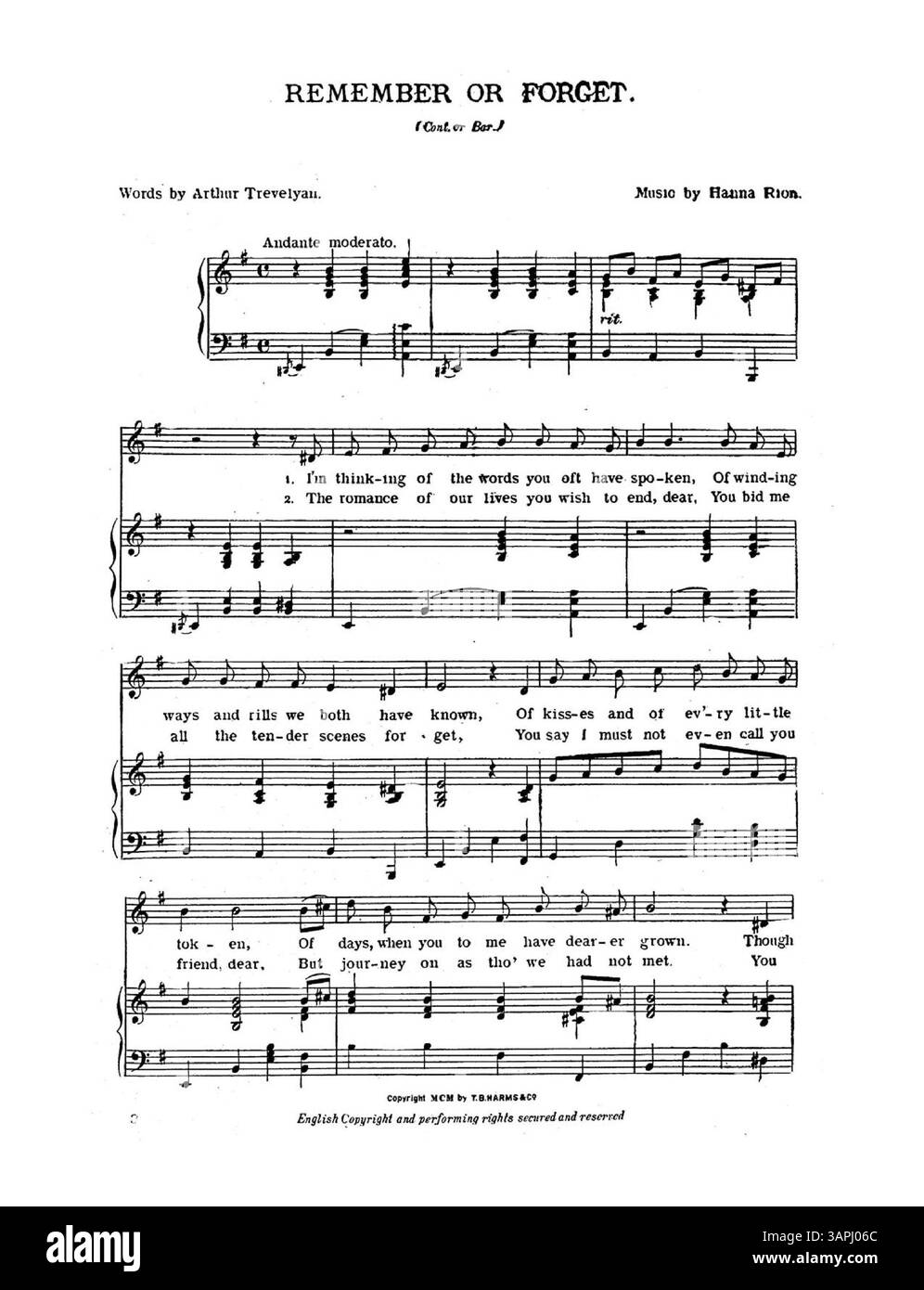 Das Cover von „Remember or Forget“, gesungen von Adele Farrington im Keith's Union Square Theatre in New York, mit einem Auszug aus einem Musikstück auf der Rückseite. Es enthält Hinweise auf Sousas berühmte Band und deren Auftritt auf der Pariser Ausstellung. Stockfoto