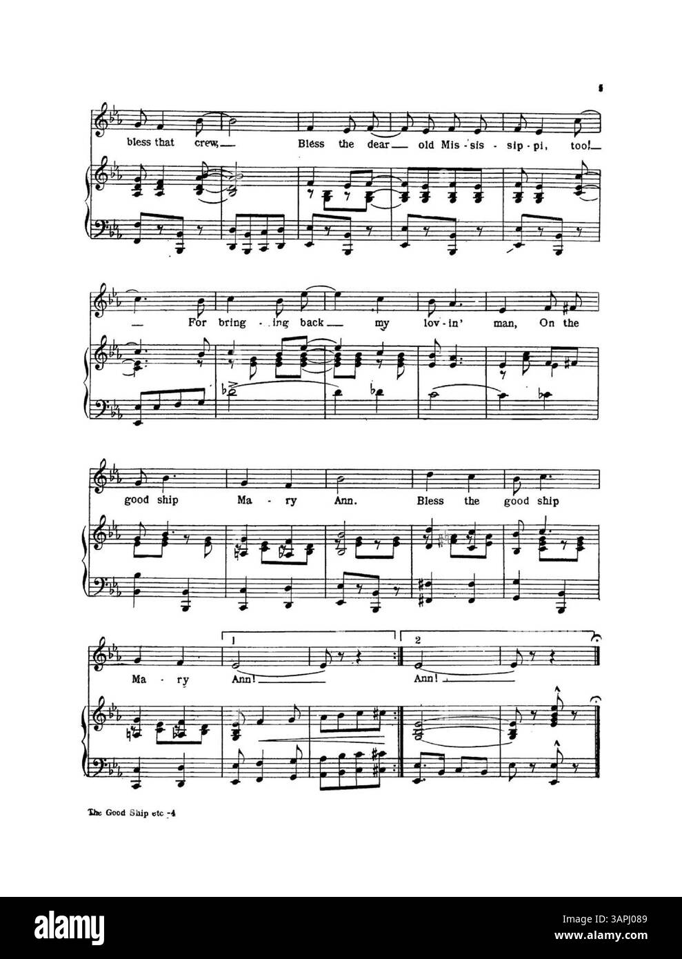 Das Notenblatt für The Good Ship Mary Ann enthält eine Werbung auf dem hinteren Cover für „On A Good Old Time Sleigh Ride“, die zusätzliche Musiktitel aus der gleichen Ära anpreist. Stockfoto