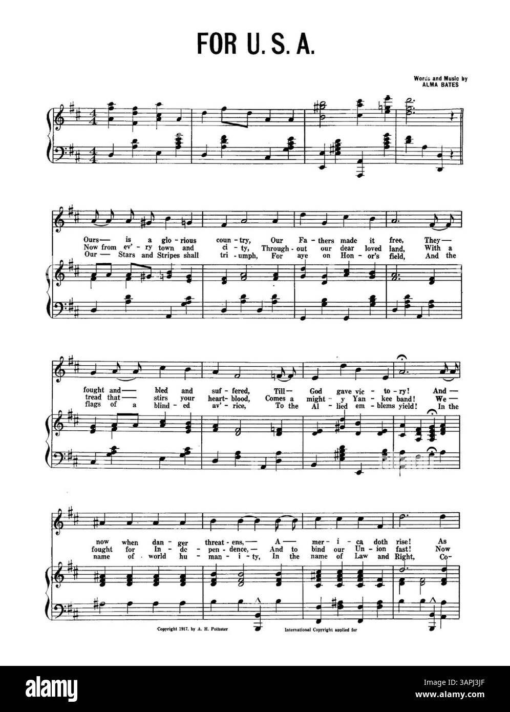 Ein musikalisches Werk von Alma Bates, bekannt für die hawaiianischen Lieder für Colleges. Auf der Rückseite des Covers ist eine Werbung für die PEP war Songs/They'll HELP US WINNING ZU sehen. Stockfoto