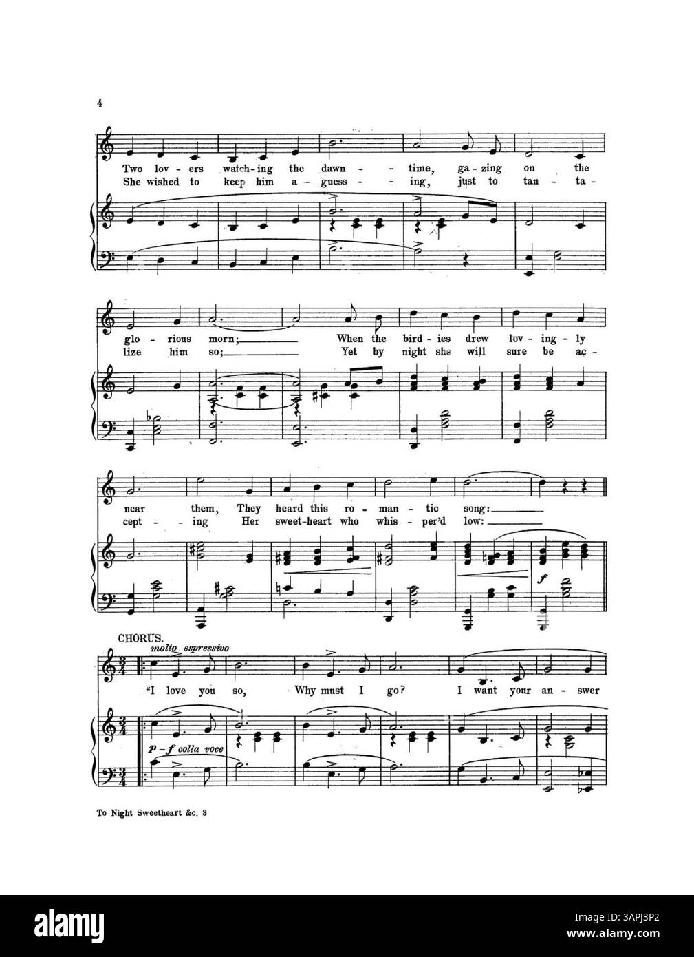 Auf der Rückseite von „To-Night, Sweetheart, To-Night“ befindet sich eine ganzseitige Werbung für Jerome H. Remick & Co.'s „neueste Publikationen“ mit einem musikalischen Auszug aus „The Garden of Roses“ von Johann C. Schmid und J.E. Dempsey. Stockfoto