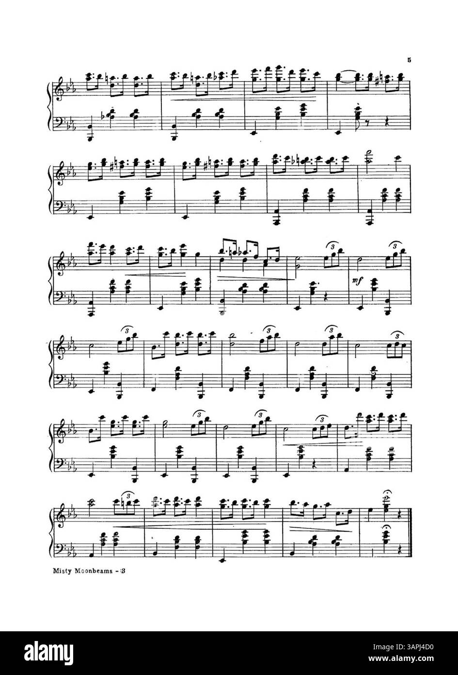 Das Cover von Misty Moonbeam, komponiert von Mamie Williams, auch bekannt für Pig Knöchel Rag. Das Innere enthält einen ganzseitigen Auszug aus „Supplication“ von Martin Davids und „Repose“ von Thurlow Lieurance. Die Rückseite enthält Werbung für Lieder wie „If That Place Called Heaven Was Mine“ und „Indian Summer“. Stockfoto
