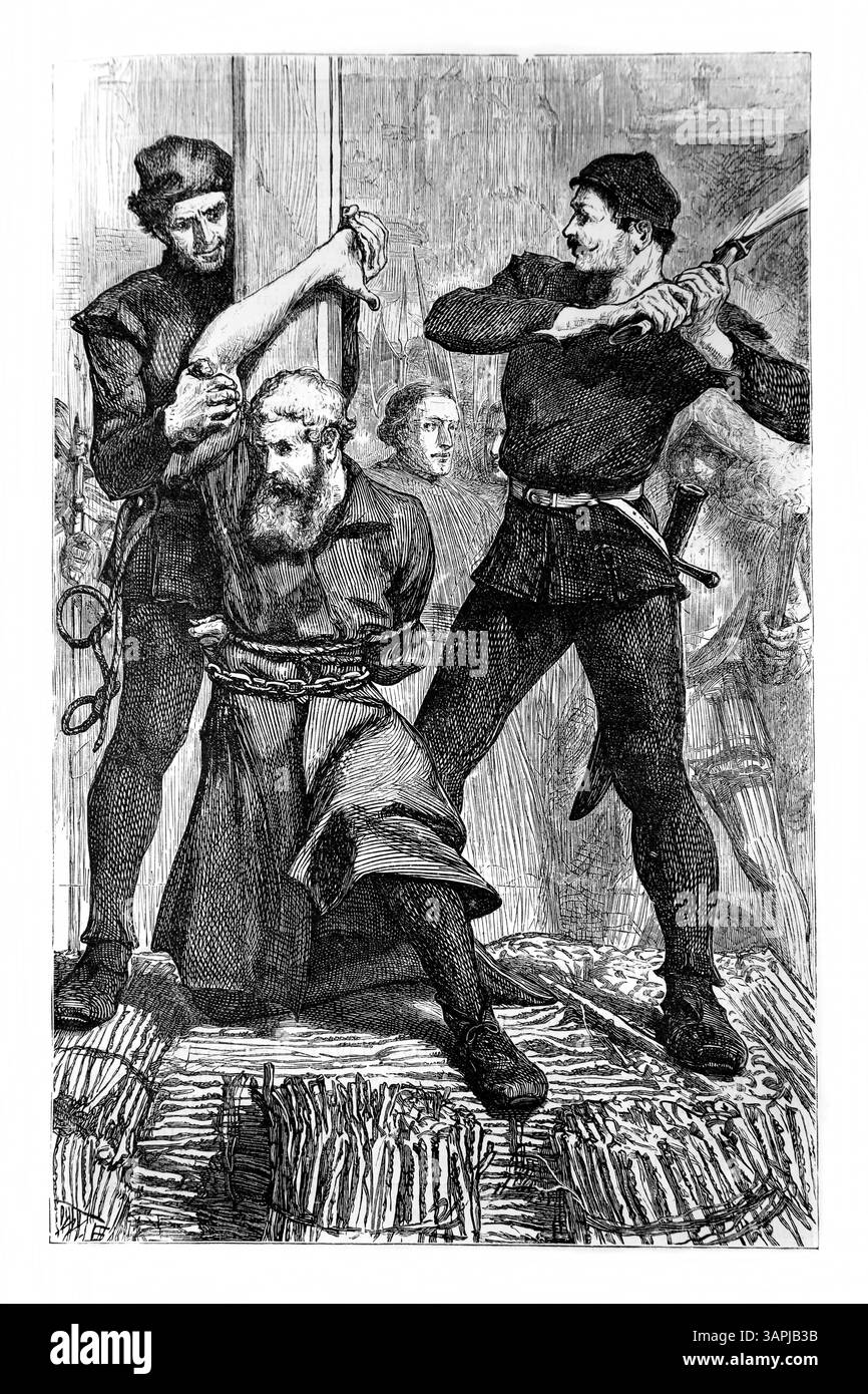 Illustration des Martyriums von William Flower am 24. April 1555 in St Margaret’s Church Westminster, weil er John Cheltham einen katholischen Priester geschlagen hatte Stockfoto