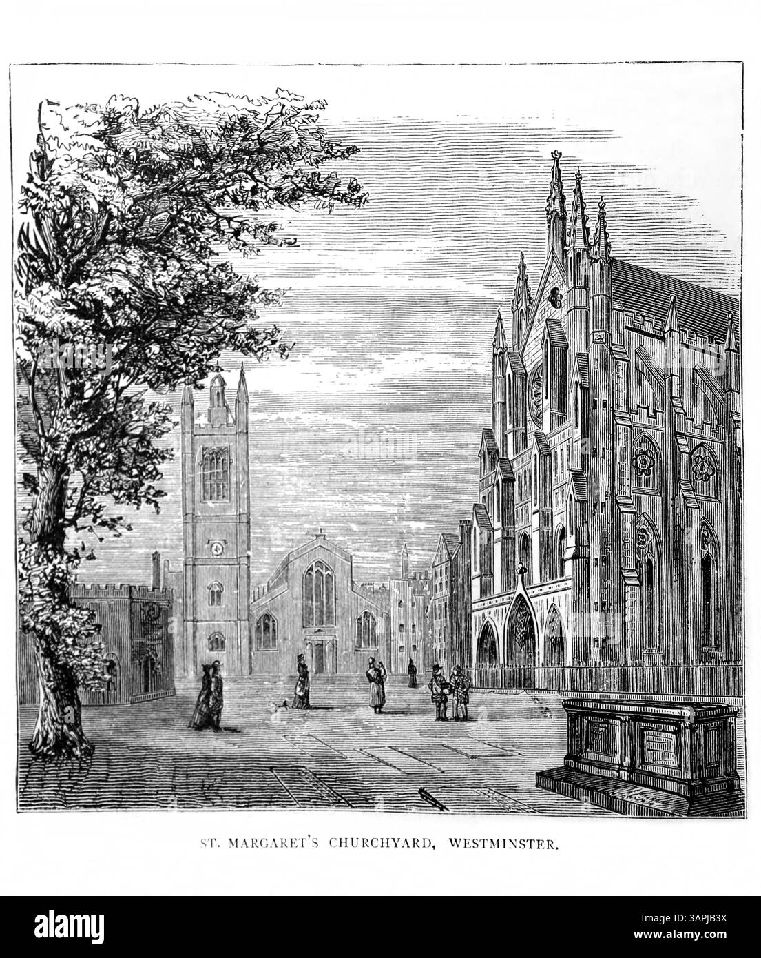 St Margaret's Church Churchyard Westminster London Place, wo William Flower wegen Ketzerei während der marianischen Verfolgung von A auf dem Scheiterhaufen verbrannt wurde Stockfoto