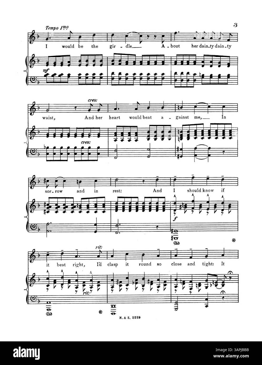 Das Notenblatt zu The Miller's Daughter, gesungen von Mr. Charles Chilley, mit den Texten von Lord Tennyson und Musik von Ellen Wright. Das Cover enthält Werbung für neue Lieder und Publikationen, mit musikalischen Ausschnitten im Inneren. Nummernschild: E.&S. 2219. Version 2 in F. die Farbdarstellung im digitalen Bild kann vom Original abweichen. Stockfoto