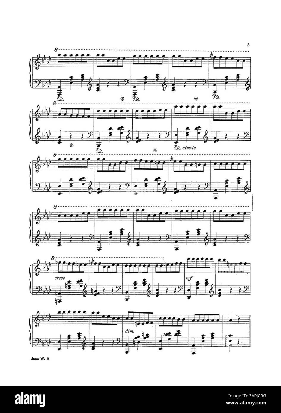 Der „Juno Walz“ ist der Sopranistin Wilmina Hammann gewidmet. Das Cover ist mit einer Widmung versehen, auf der Innen- und Rückseite sind Werbung für musikalische Ausschnitte aus Liedern wie „Sabbath Chimes“, „Powder Rag“ und „Love and Roses“ zu sehen. Stockfoto