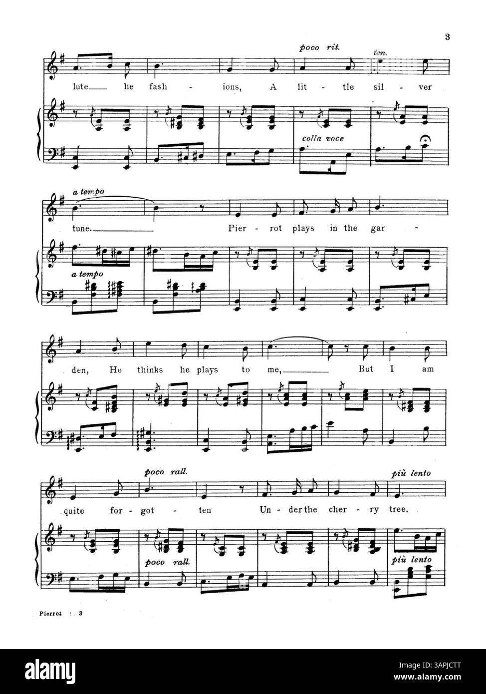 'Pierrot' von Amy Aldrich Worth mit dem Text von Sara Teasdale für mittlere Stimme, enthält eine Werbung auf der Rückseite für 'A Song of Spring'. Das Werk wurde 1917 von MacMillan Co. Veröffentlicht und spiegelt die musikalische und literarische Zusammenarbeit des frühen 20. Jahrhunderts wider. Stockfoto