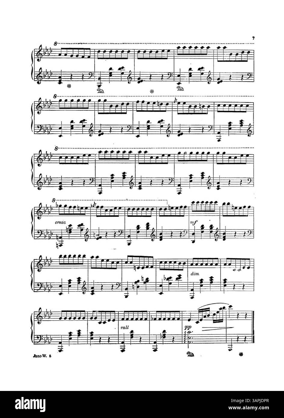 Der „Juno Walz“ ist der Sopranistin Wilmina Hammann gewidmet. Das Cover ist mit einer Widmung versehen, auf der Innen- und Rückseite sind Werbung für musikalische Ausschnitte aus Liedern wie „Sabbath Chimes“, „Powder Rag“ und „Love and Roses“ zu sehen. Stockfoto