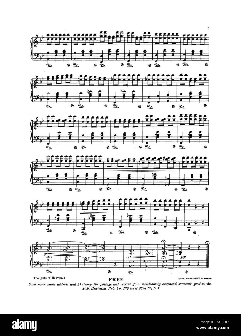 „Thoughts of Heaven“ enthält eine Innenhülle mit einer Werbung und einem musikalischen Auszug aus „Goodbye Mamie“ von Theodore Morse, wobei die Rückseite Anzeigen und Ausschnitte aus „Arrah Wanna“ zeigt. Stockfoto