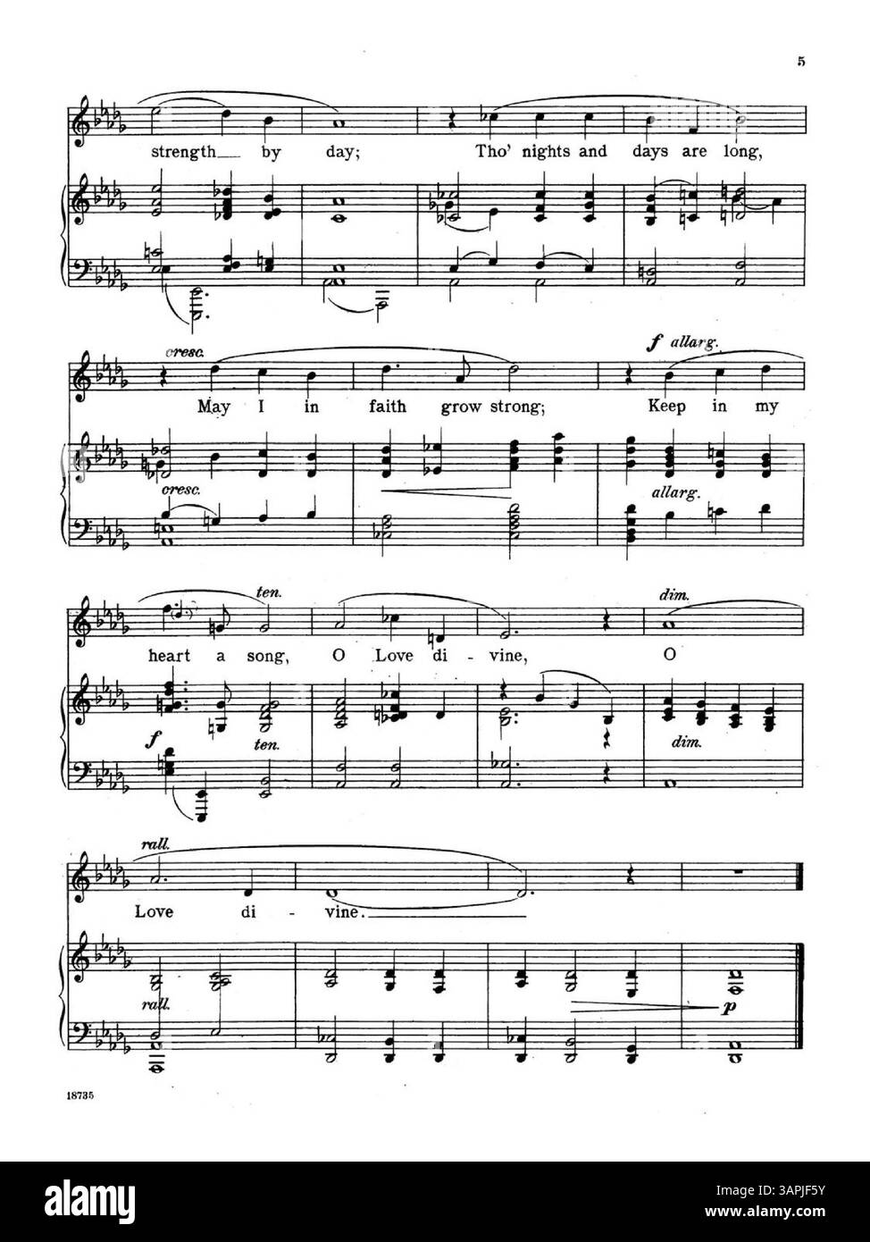 O Lord of Life ist ein Lied in D-Dur aus Songs & Ballads von Mary Turner Salter. Das Lied ist Clara M. Beale gewidmet. Das Cover enthält den Titel „Words and Music by Mary Turner Salter“, und die Nummernschild ist 18735. Auf der Rückseite ist das Logo des Herausgebers zu sehen. Die Farbdarstellung kann vom Original abweichen, und Anmerkungsinformationen können über die Musikdienste abgerufen werden. Stockfoto
