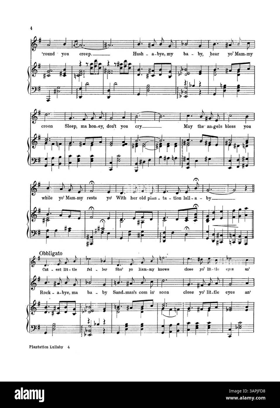 Auf der Rückseite des Covers von „Plantation Lullaby“ aus den Bibliotheken der University of Oregon ist ein musikalischer Auszug aus „Dance of the Butterflies“ von A.J. Stasny zu sehen, ein Stück aus „A Southern Ballad“. Stockfoto