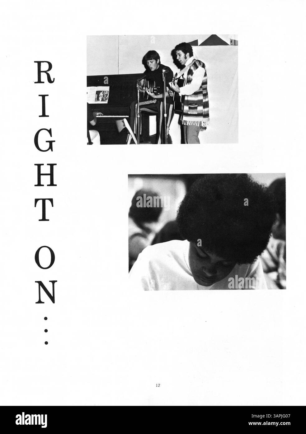 Dieses Jahrbuch der Highschool erfasst die Schüler, Lehrkräfte, Sport, Vereine und bemerkenswerte Ereignisse aus dem Schuljahr 1970-1971 der Minnehaha Academy. Stockfoto