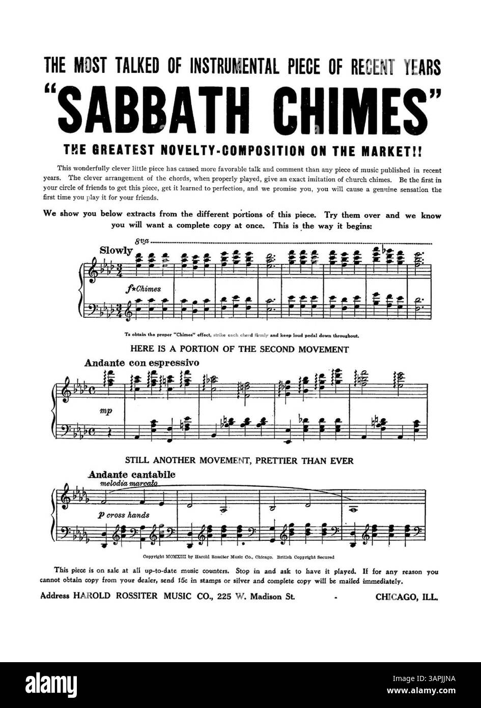 Der „Juno Walz“ ist der Sopranistin Wilmina Hammann gewidmet. Das Cover ist mit einer Widmung versehen, auf der Innen- und Rückseite sind Werbung für musikalische Ausschnitte aus Liedern wie „Sabbath Chimes“, „Powder Rag“ und „Love and Roses“ zu sehen. Stockfoto