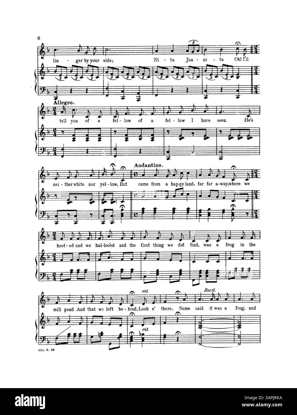 Eine Zusammenstellung traditioneller Volkslieder, „Olla Podrida, Or, Songs of lang Syne“ von Mary Elston Edwards Spence, die ihren Schülern aus Ost- und West-Regionen gewidmet ist. Stockfoto