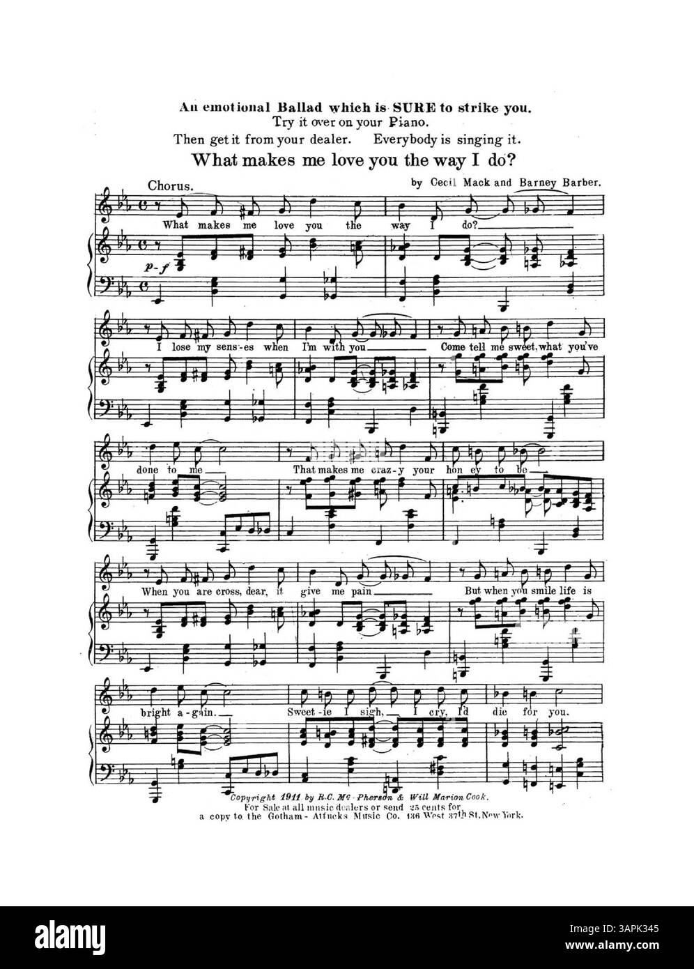 Dieses Stück, komponiert von Florence E. Truax, enthält Texte und Musik, mit Werbung im Cover für „What Makes Me Love You the Way I Do?“ Und ein Auszug aus der Rückseite des Covers von „wie kann ich dich vergessen?“. Die digitale Farbdarstellung stimmt möglicherweise nicht mit dem Original überein. Stockfoto