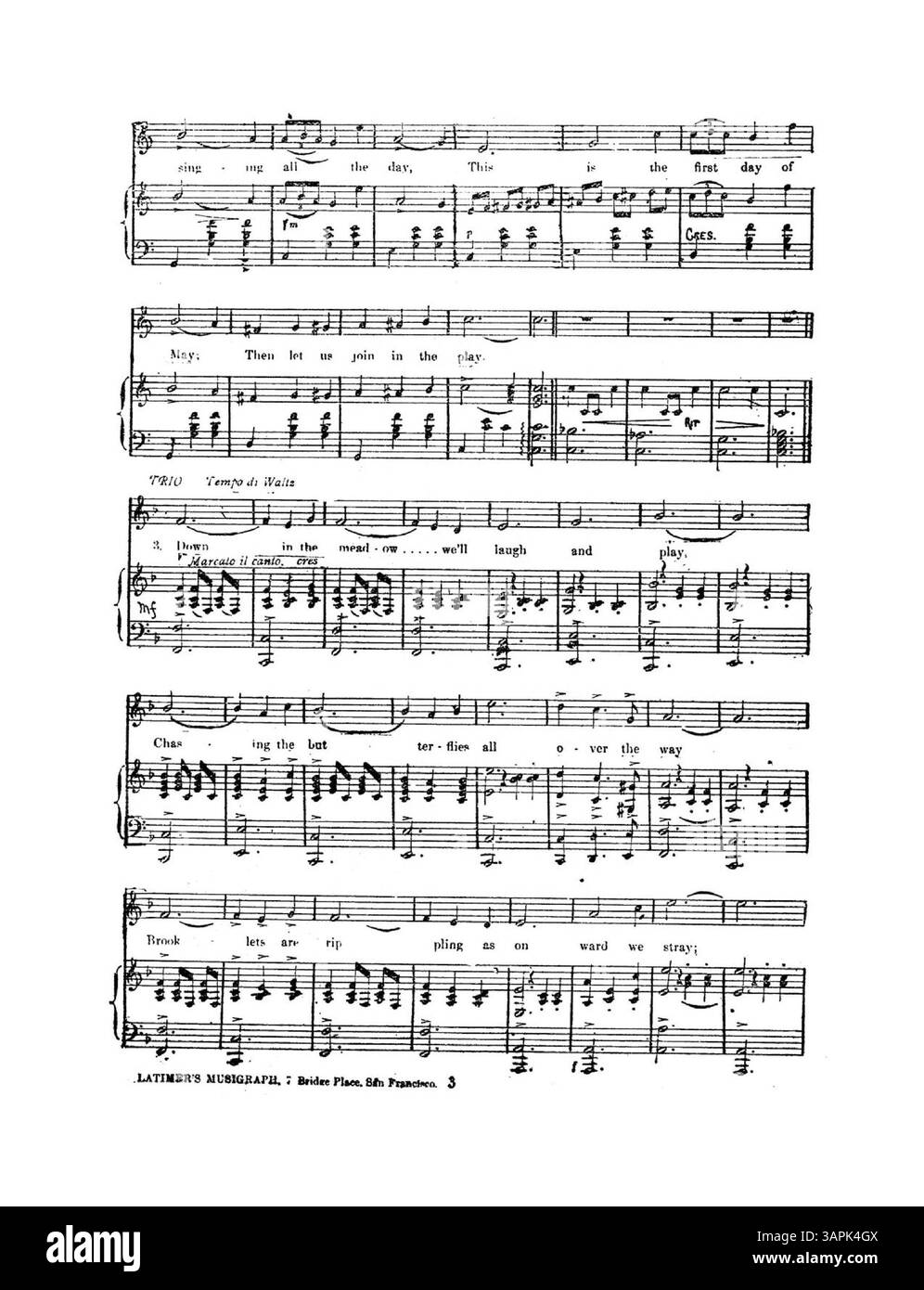Ein Walzer, komponiert von Jessie L. Davis, urheberrechtlich urheberrechtlich geschützt 1896, aufgeführt von M’me Herrmanns Tanztruppe. Das 1897 veröffentlichte Stück enthält Noten und Werbung für verwandte Musik. Die Farbe des Digitalbilds kann vom Original abweichen. Anmerkungen sind über Music Services verfügbar. Stockfoto