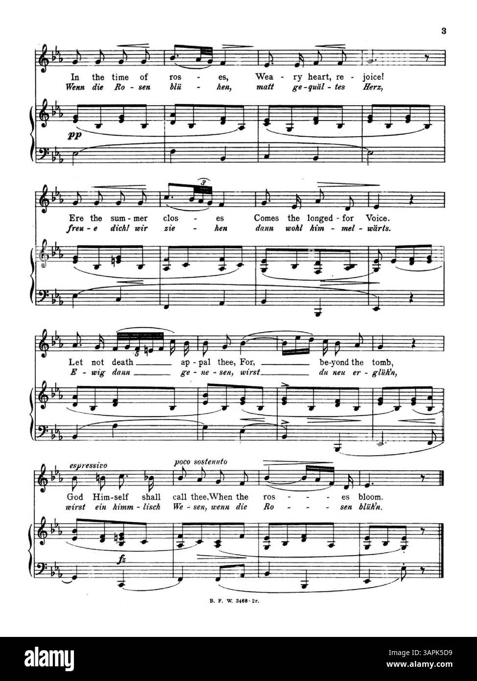 Hoffnung ist Teil der German Songs, First Series und wurde von Mr. Eillison Van Hoose gesungen. Das Lied ist in E-Dur geschrieben und wurde von B.F.W. 3468 veröffentlicht. Auf der Rückseite befindet sich eine Werbung für „Love Built a Little Garden“. Stockfoto