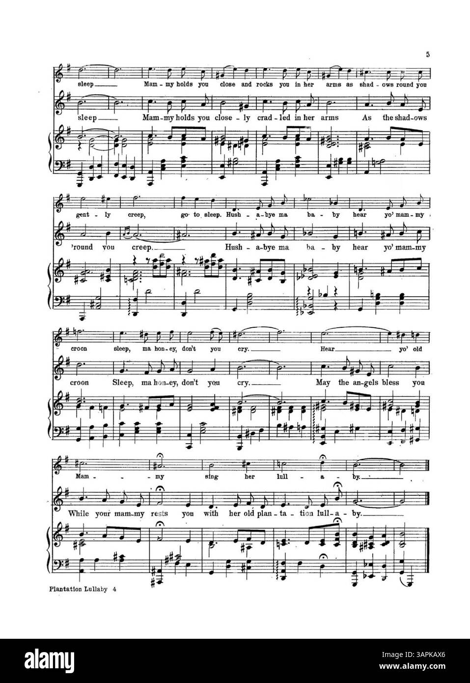 Auf der Rückseite des Covers von „Plantation Lullaby“ aus den Bibliotheken der University of Oregon ist ein musikalischer Auszug aus „Dance of the Butterflies“ von A.J. Stasny zu sehen, ein Stück aus „A Southern Ballad“. Stockfoto