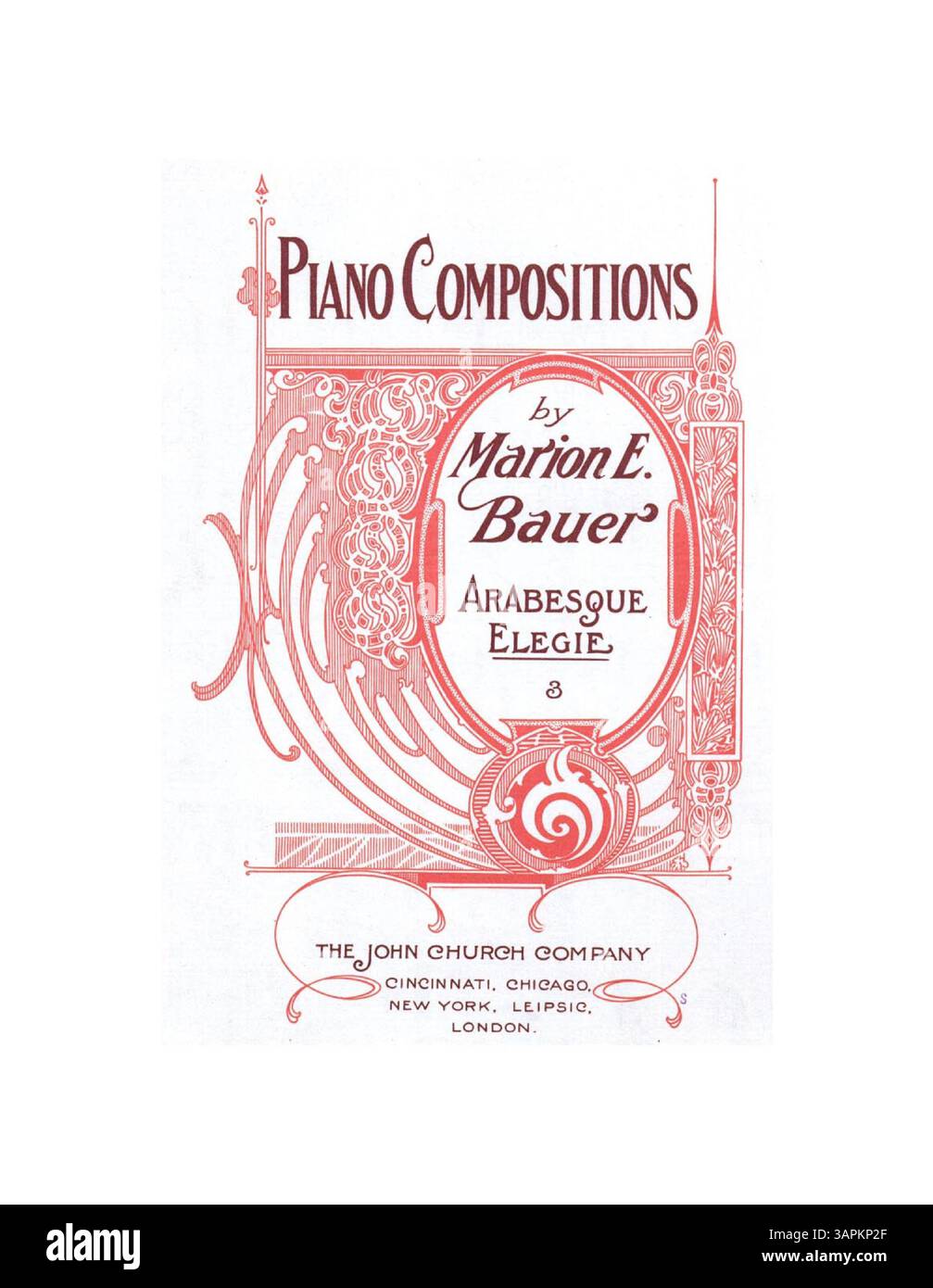 Elegie ist eine Klavierkomposition von Marion E. Bauer, die in ihrer Sammlung mit dem Titel „Piano Compositions by Marion E. Bauer“ enthalten ist. Das Stück ist ihrem Lehrer, Mr. Henry Holden Huss, gewidmet. Das Werk ist unter der Nummer 14698 katalogisiert. Die Farbe der digitalen Darstellung kann vom Original abweichen, und Anmerkungen sind nicht in der digitalen Version enthalten. Stockfoto