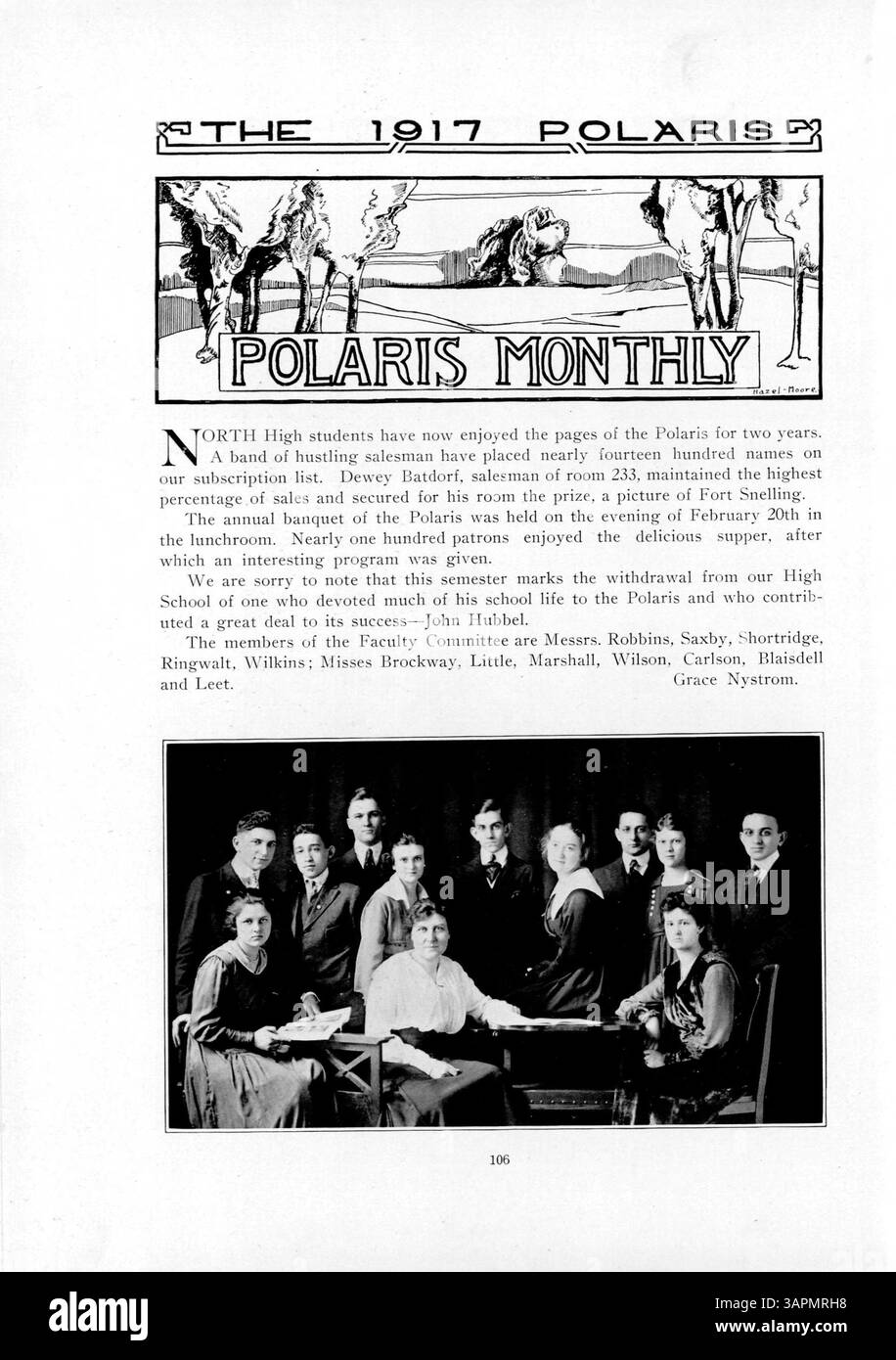 Das Polaris Jahrbuch 1917 dokumentiert die wichtigsten Ereignisse des akademischen Jahres 1916-1917 an der North High School, darunter Leichtathletik, Clubs, Studentenleben und afroamerikanische Geschichte. Stockfoto