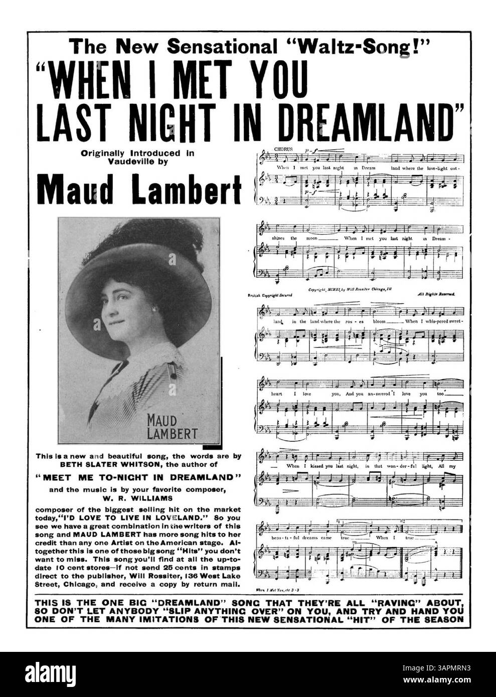 Dieses Cover zeigt einen von will Rossiters „Good-Luck“-Songs, geschrieben von Norma Gray und Jack Googan. Die Sammlung enthält Songs wie Any Old Music at All und You'll Never Know the Good Fellow I've Be, die die amerikanische Volksmusik des frühen 20. Jahrhunderts widerspiegeln. Stockfoto