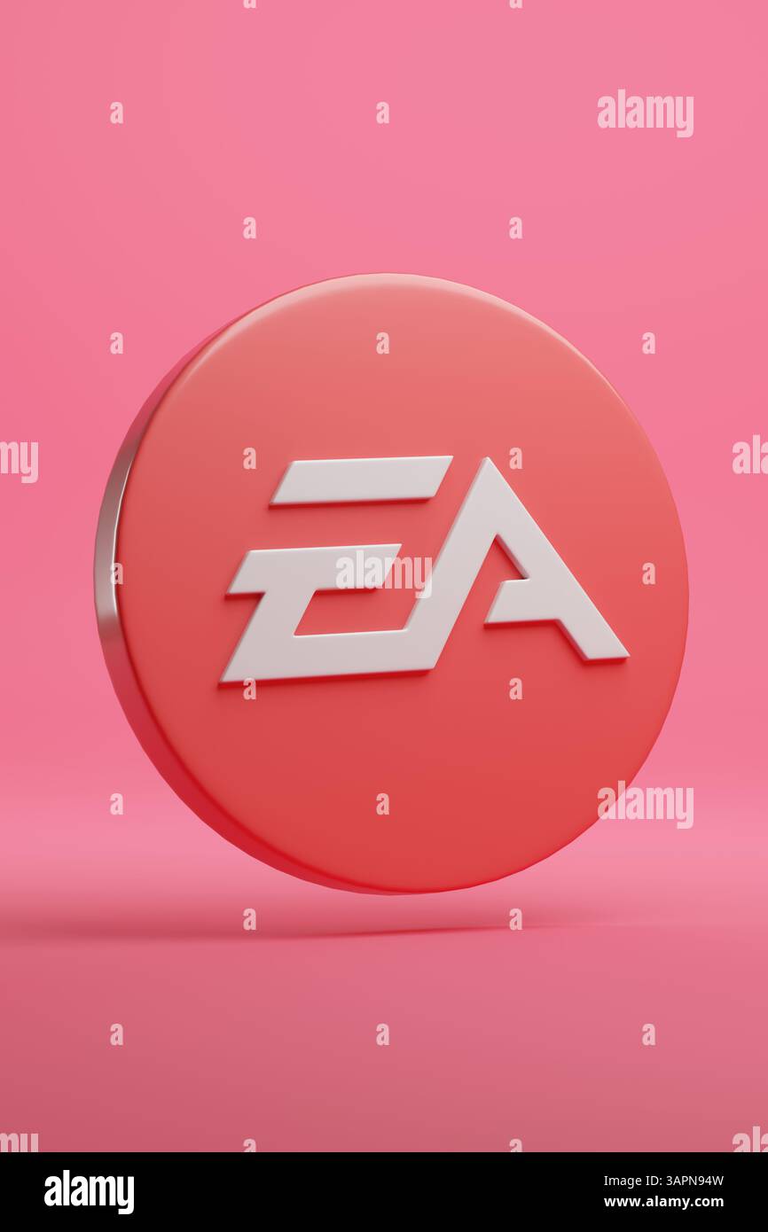Buenos Aires, Argentinien - 4. April 2025: Electronic Arts Logo in drei Dimensionen. 3D-Abbildung. Stockfoto