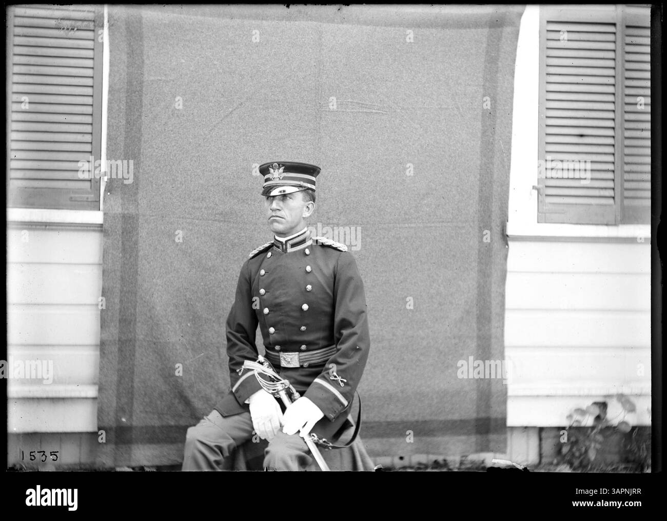 Dieses Foto zeigt einen Offizier in Fort Walla Walla in Washington. Sie bietet einen historischen Einblick in das militärische Leben im 19. Jahrhundert im amerikanischen Westen. Stockfoto