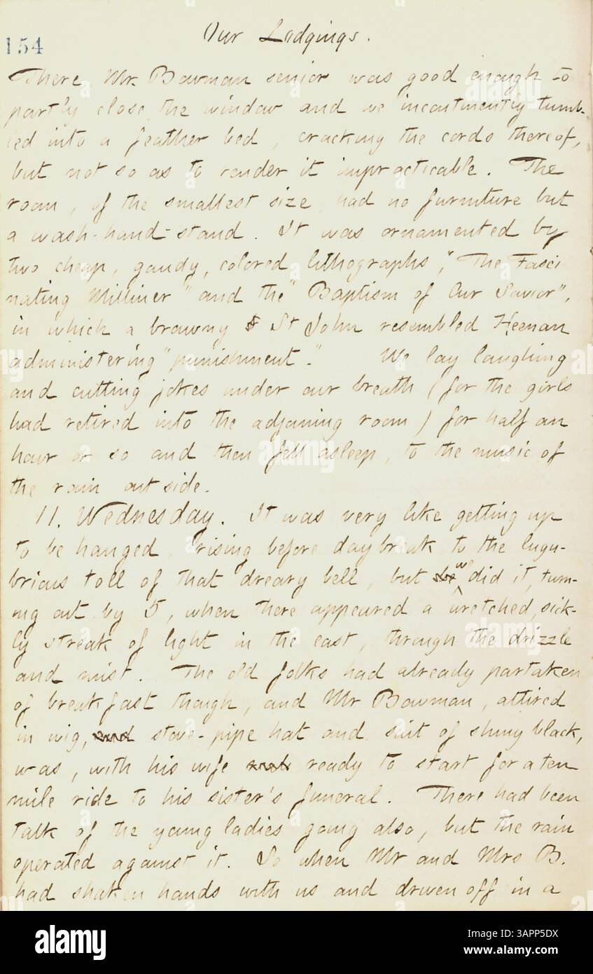 Gunns Tagebücher vom 15. Juni bis 10. Oktober 1861 geben einen aufschlussreichen Einblick in New York während der Anfänge des Bürgerkriegs. Er beschreibt seine Besuche in Militärlagern, seine Arbeit als Reporter für die New York Evening Post, seine Erfahrungen in Pensionen und einen Hochzeitsempfang im Haus der Familie Edwards für Sally Edwards und Thomas Nast. Stockfoto