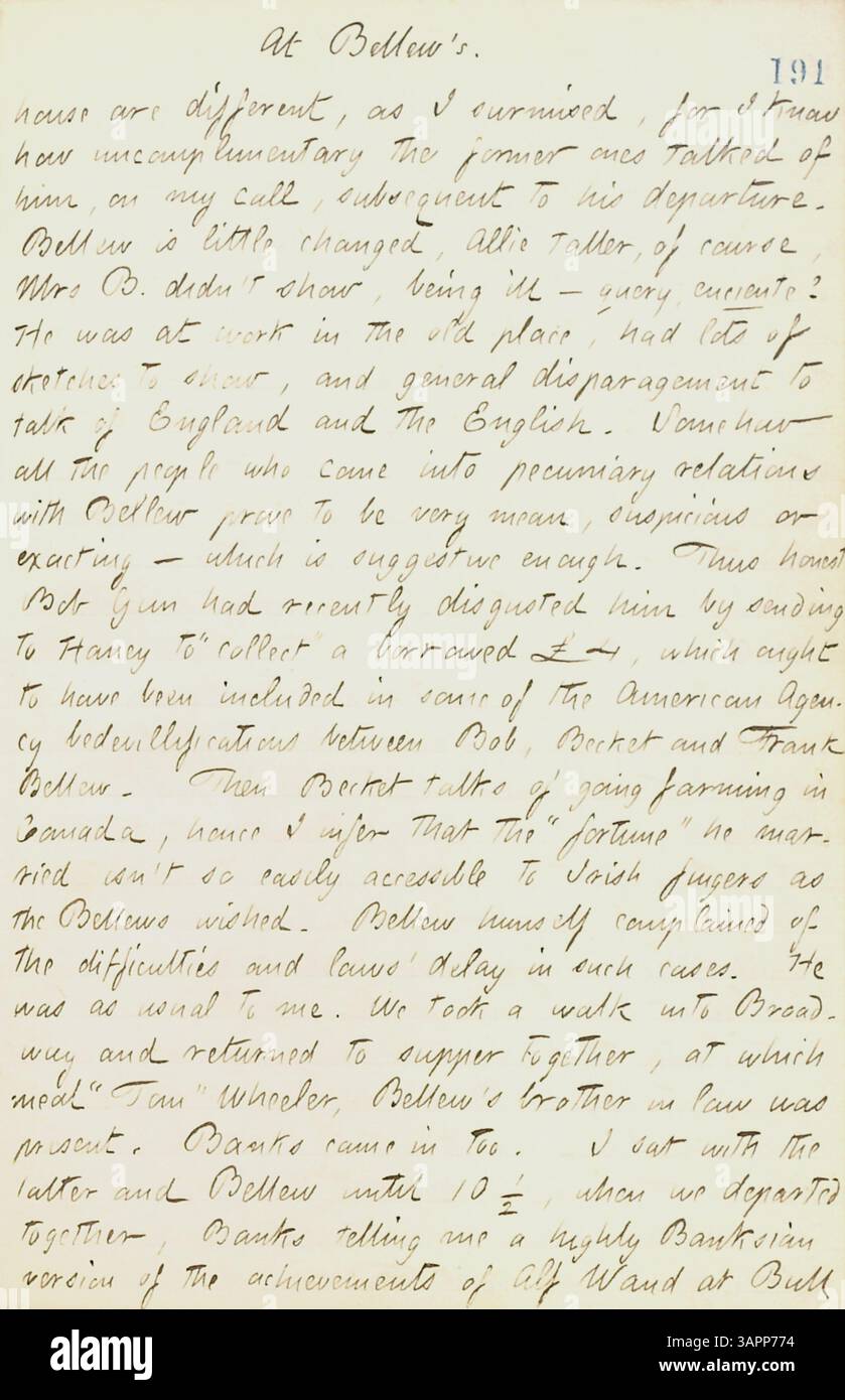 Dieser Band dokumentiert Thomas Butler Gunns Erfahrungen vom 15. Juni bis 10. Oktober 1861, darunter seine Besuche in Militärlagern in New York City, das Leben in Pensionen, die Teilnahme an einem Hochzeitsempfang und die Reise nach Ontario. Das Tagebuch gibt einen aufschlussreichen Überblick über das tägliche Leben und die Ereignisse während des Bürgerkriegs. Stockfoto