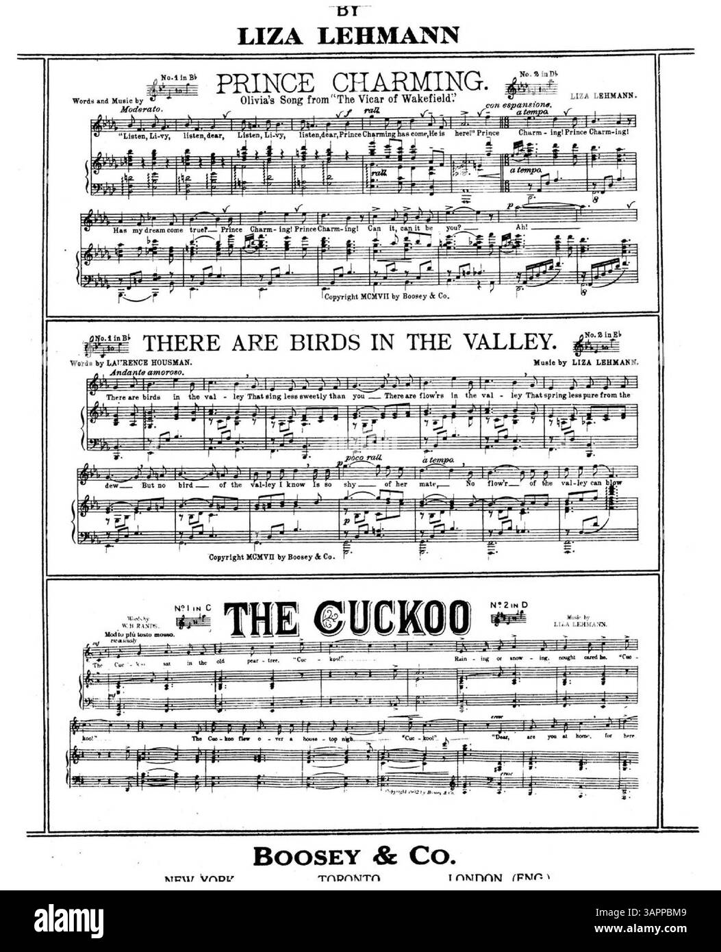 Die Veröffentlichung „Weathercock“ enthält musikalische Ausschnitte und ein Gedicht von Longfellow. Es enthält auch Werbung für andere Songs von Boosey & Co., mit Aufführungsrichtlinien für Sänger. Stockfoto