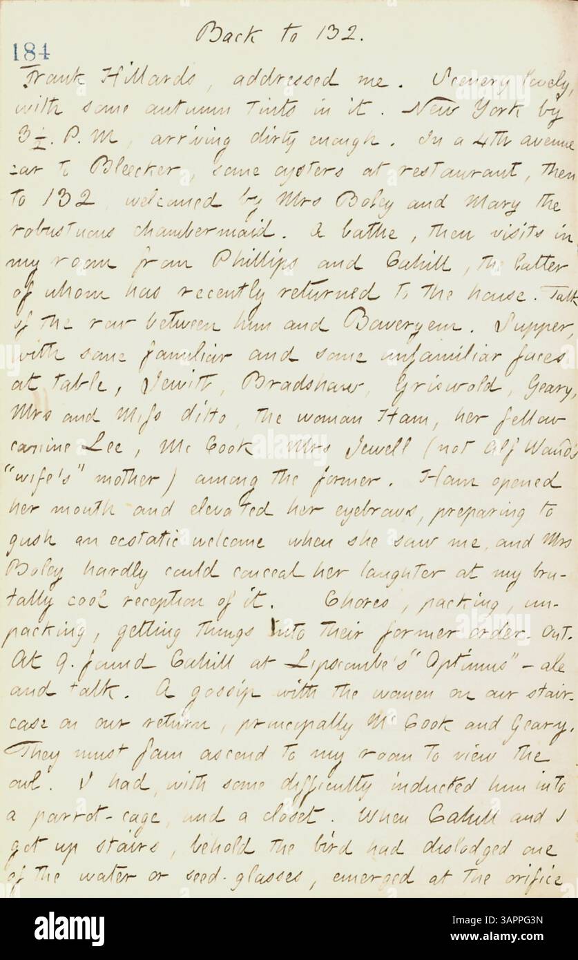 Thomas Butler Gunns Tagebücher, Band 17, beschreiben die Szene in New York während der frühen Phasen des Bürgerkriegs, seine Besuche in Militärlagern und seine Erfahrungen als Reporter für die New York Evening Post. Er erzählt auch persönliche Momente wie das Wohnen von Pensionen, die Teilnahme an einer Hochzeit und den Besuch von Freunden in Rochester und Paris, Ontario. Stockfoto