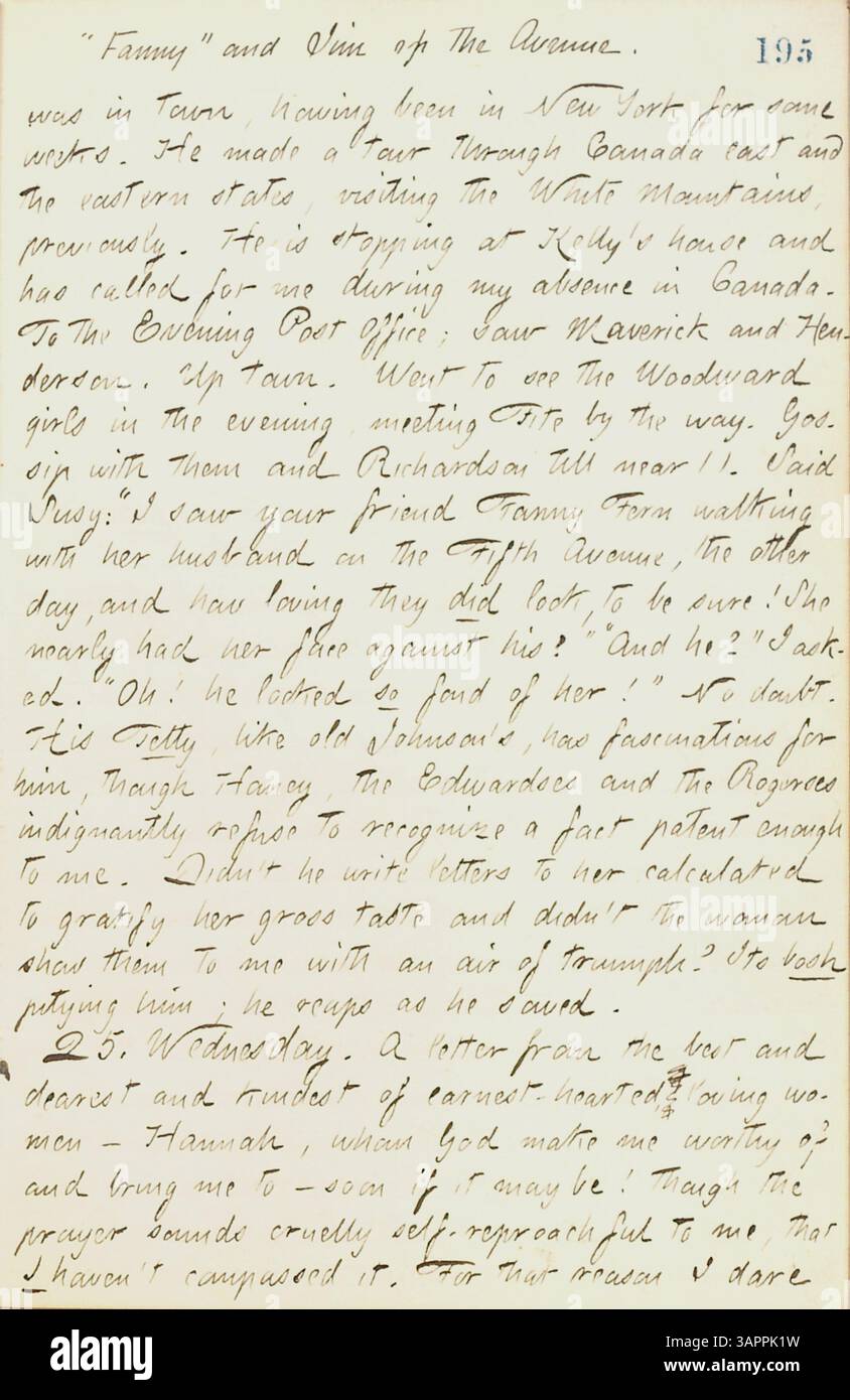 Dieser Band der Tagebücher von Thomas Butler Gunn dokumentiert seine Erfahrungen während des Bürgerkriegs, einschließlich Besuchen von Militärlagern in New York, des Lebens in Pensionen und der Teilnahme an einem Hochzeitsempfang. Es umfasst auch seine Reisen nach Ontario und Familienbesuche in Rochester. Stockfoto