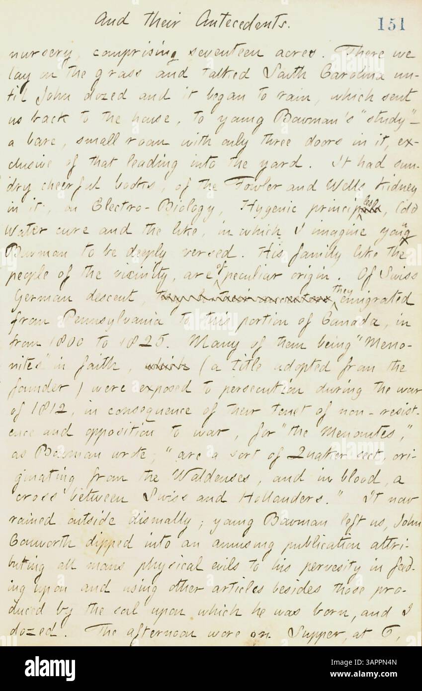 Thomas Butler Gunns Tagebücher vom 15. Juni bis 10. Oktober 1861 bieten einen Überblick über die Ereignisse in New York in den frühen Stadien des Bürgerkriegs. Er beschreibt seine Besuche in Militärlagern als Reporter für die New York Evening Post, seine Erfahrungen in Pensionen, einen Hochzeitsempfang für Sally Edwards und Thomas Nast sowie Besuche bei den Familien Heylyn und Rogers. Stockfoto