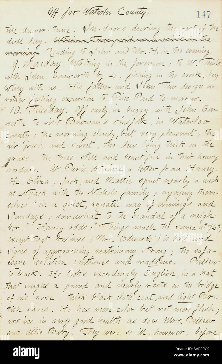 Dieser Band gibt Einblicke in Gunns Erfahrungen als Reporter in den frühen Stadien des Bürgerkriegs. Es umfasst seine Beobachtungen von Militärlagern, sozialen Empfängen und Reisen zu Orten wie Paris, Ontario. Gunns Bericht ist eine wertvolle historische Ressource, die das persönliche und öffentliche Leben in den 1860er Jahren dokumentiert Stockfoto