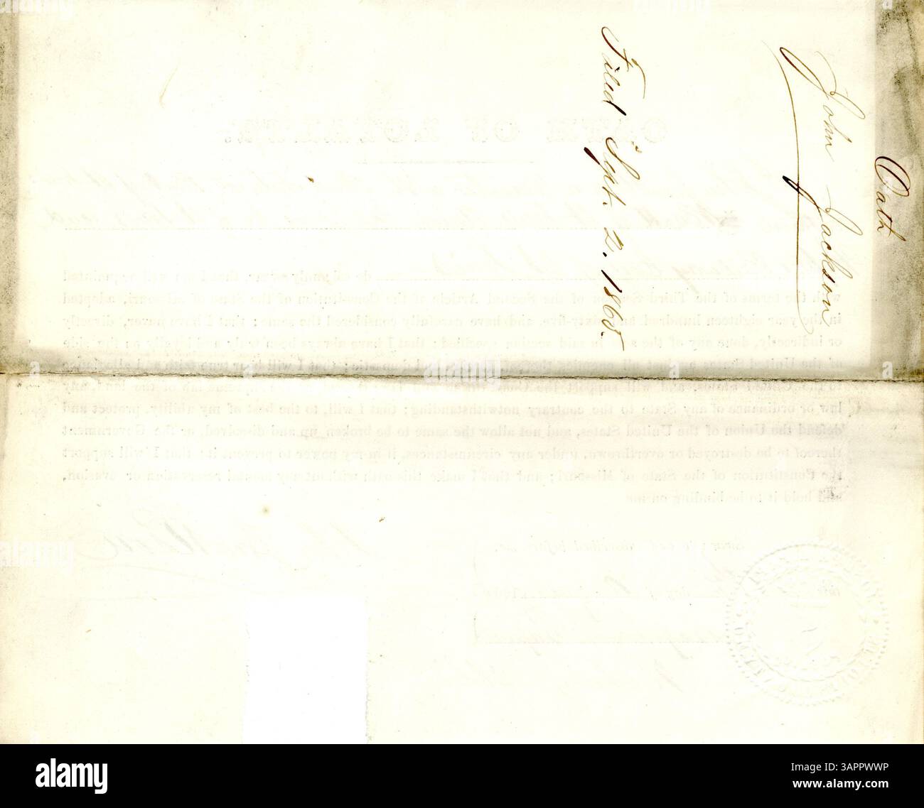 Treueschöb von John Jackson, der die Treue zur Regierung der Vereinigten Staaten und des Bundesstaates Missouri schwört. Aufgenommen von der Missouri Historical Society. Stockfoto