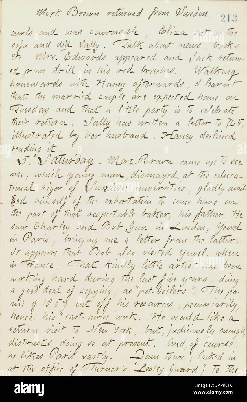 Gunns Tagebuch für Juni bis Oktober 1861 zeigt seine Zeit in New York City während des Bürgerkriegs. Er beschreibt Militärlager, eine Hochzeit, das Leben in Pensionen und Familienbesuche in Rochester und Paris, Ontario. Stockfoto