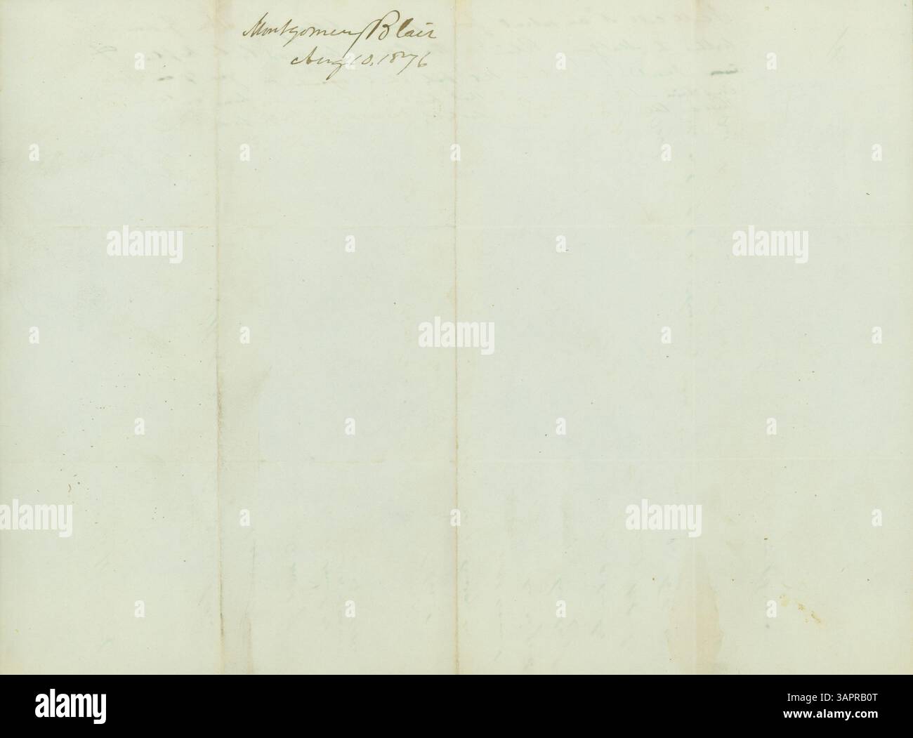 Montgomery Blair schreibt am 10. August 1876 an Gideon Welles und bittet um die Erlaubnis, einen Auszug seines Briefes auszudrucken. Stockfoto