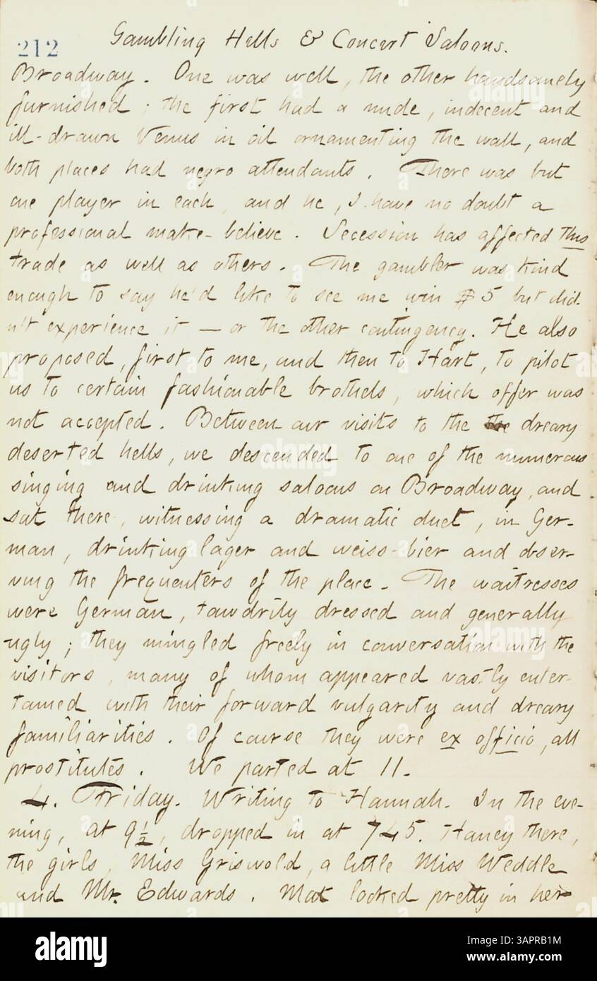 Thomas Butler Gunns Tagebuch von Juni bis Oktober 1861 fasst seine Erfahrungen während des Bürgerkriegs zusammen. Es enthält detaillierte Berichte über seine Besuche in Militärlagern, das Leben in Pensionen und gesellschaftliche Ereignisse wie eine Hochzeit. Gunn reiste auch nach Rochester und Paris, Ontario. Stockfoto