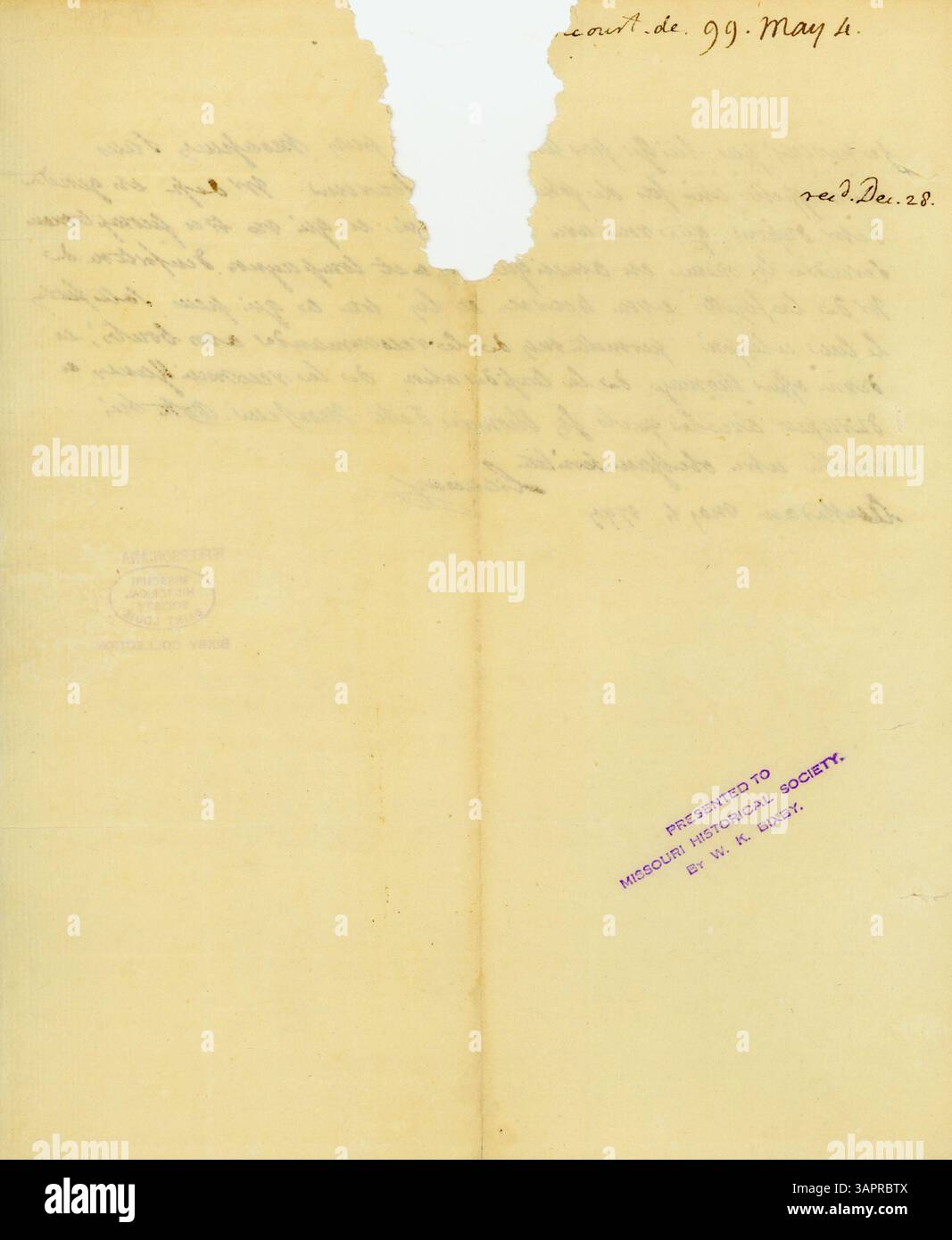 Ein Brief von Liancourt in Amsterdam an Thomas Jefferson vom 4. Mai 1799. Der Brief stellt Jefferson einen Freund vor. Es ist ein Beispiel für die Korrespondenz zwischen europäischen Persönlichkeiten und amerikanischen Staatsleuten aus dem 18. Jahrhundert. Stockfoto