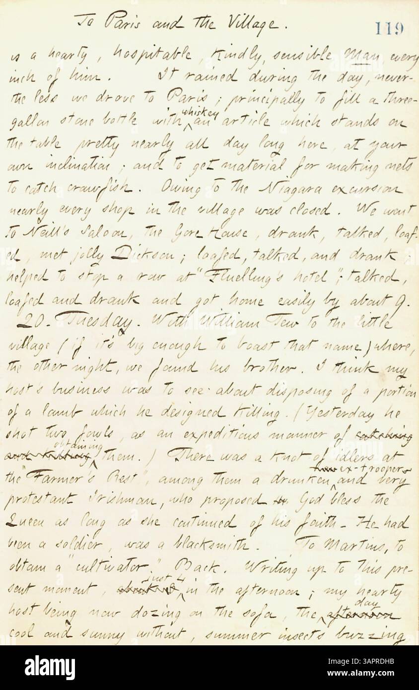 Thomas Butler Gunns Tagebücher vom 15. Juni bis 10. Oktober 1861 geben einen detaillierten und persönlichen Bericht über seine Zeit in New York während des Bürgerkriegs. Gunn reflektiert über seine Besuche in Militärlagern, das Leben in Pensionen, einen Hochzeitsempfang und seine Reisen nach Rochester und Paris, Ontario. Stockfoto