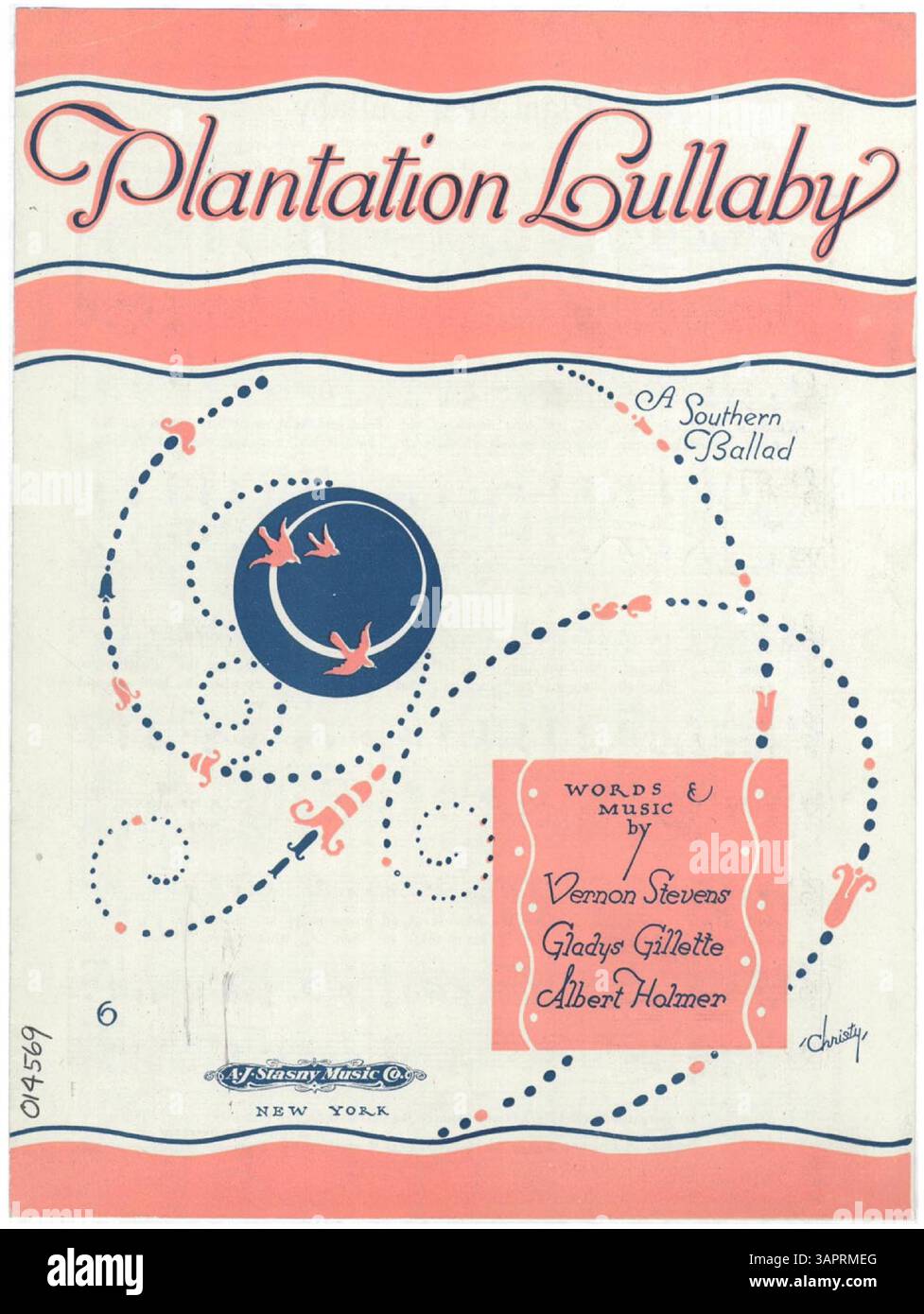 Das Notenblatt für „Plantation Lullaby“ enthält einen musikalischen Auszug aus „Dance of the Butterflies“ von A.J. Stasny. Auf dem Cover ist sie als Südballade vermerkt. Stockfoto